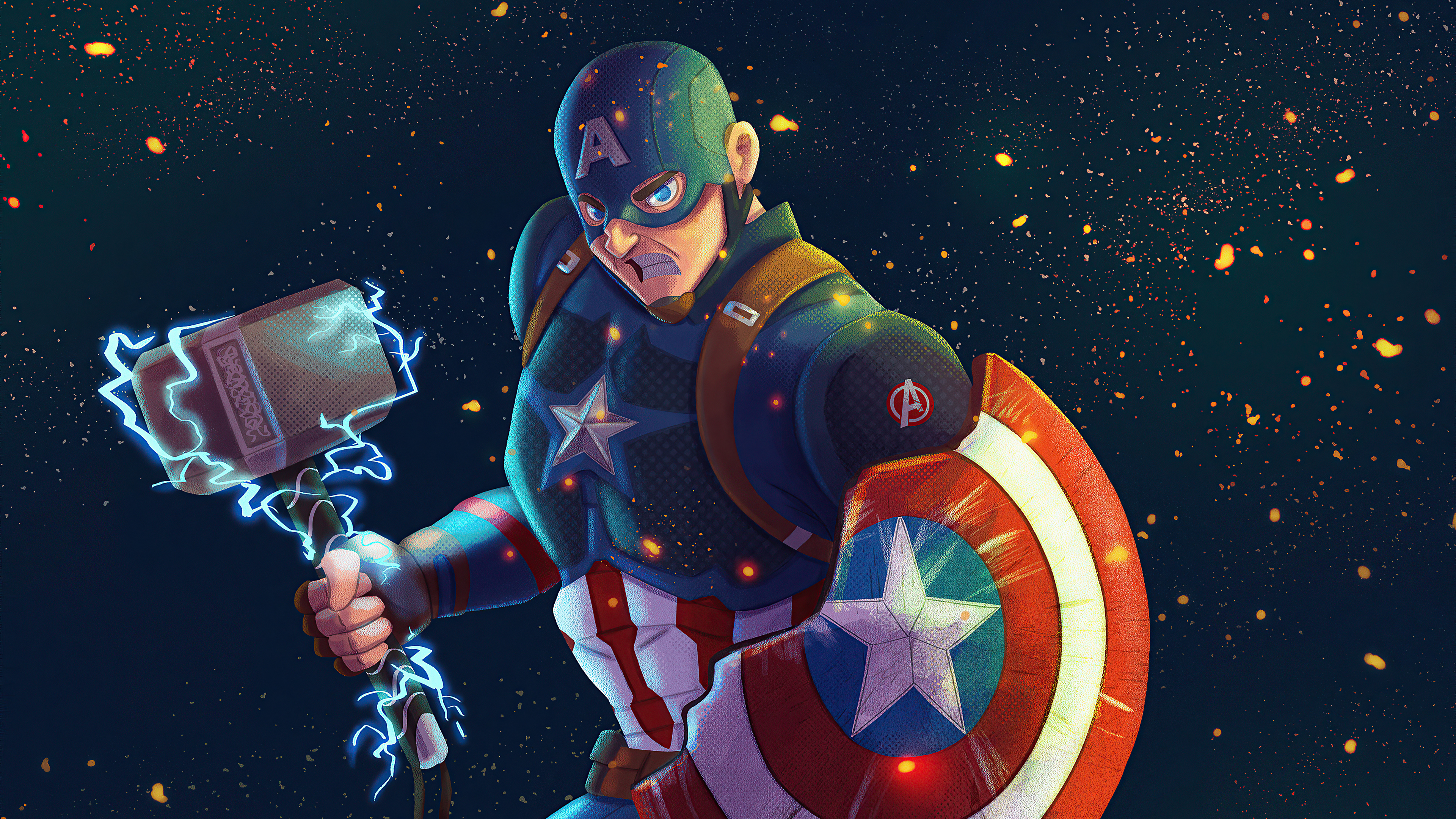Captain America holding Mjolnir and Shield HD Wallpaper