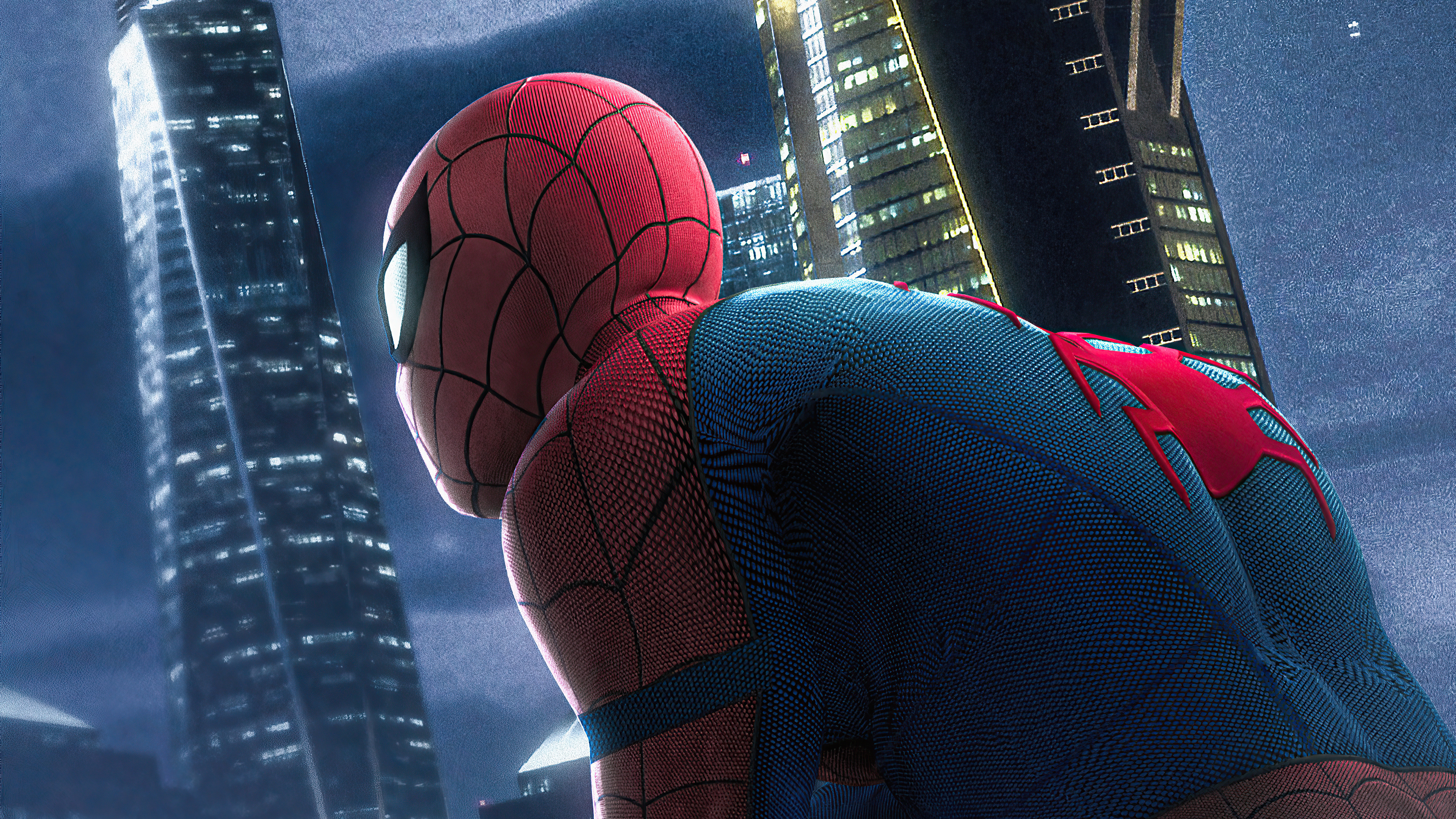 Spiderman in a city at night HD Wallpaper