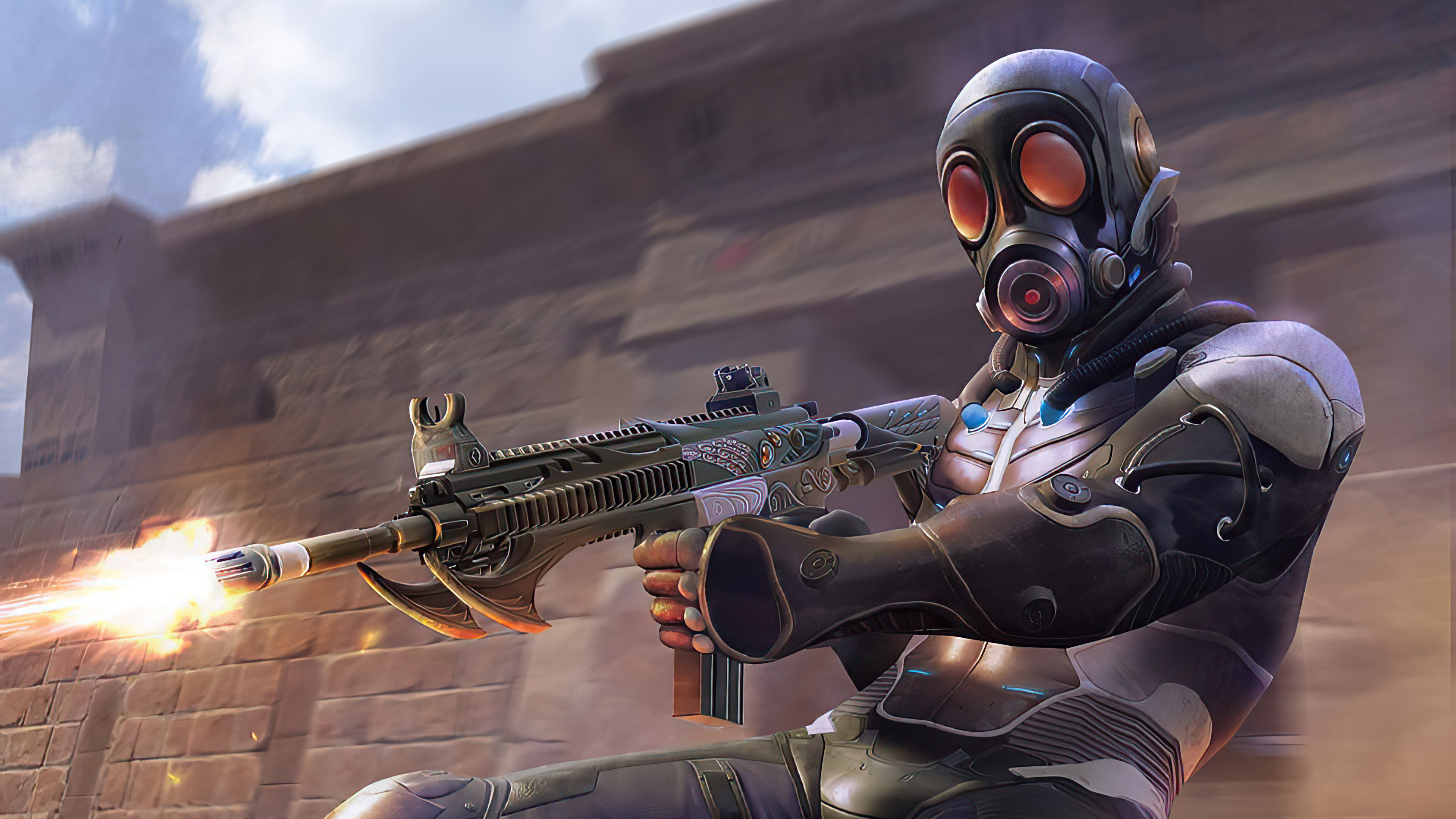 Player in gas mask firing assault rifle in PUBG HD Wallpaper