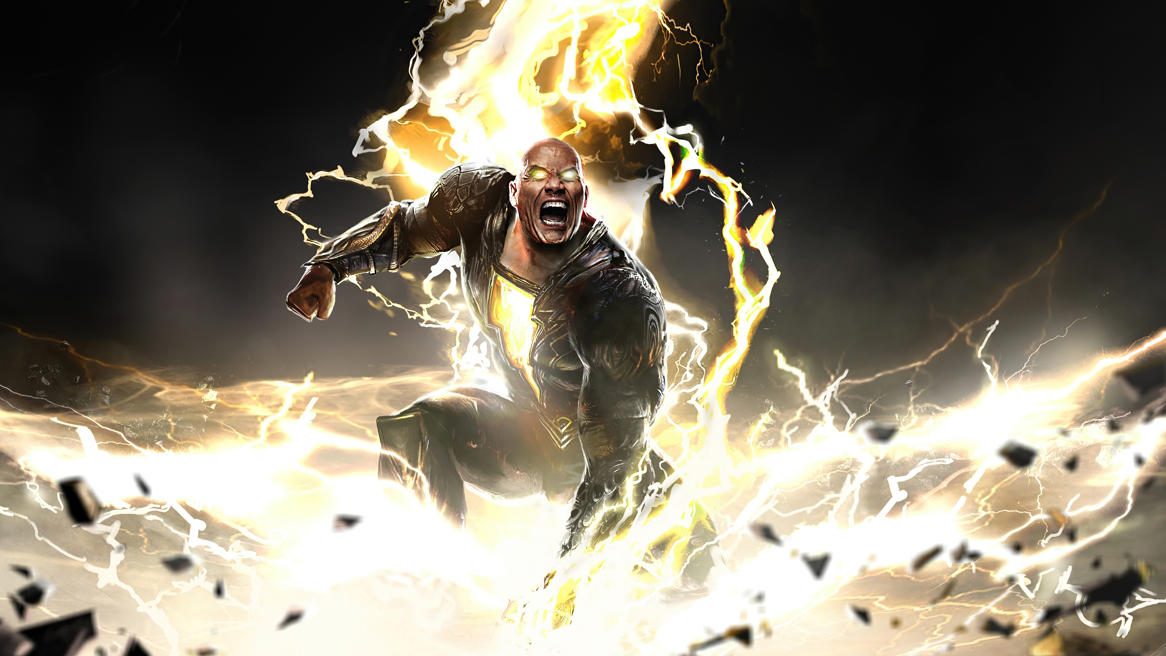 Black Adam surrounded by lightning 4K HD Wallpaper