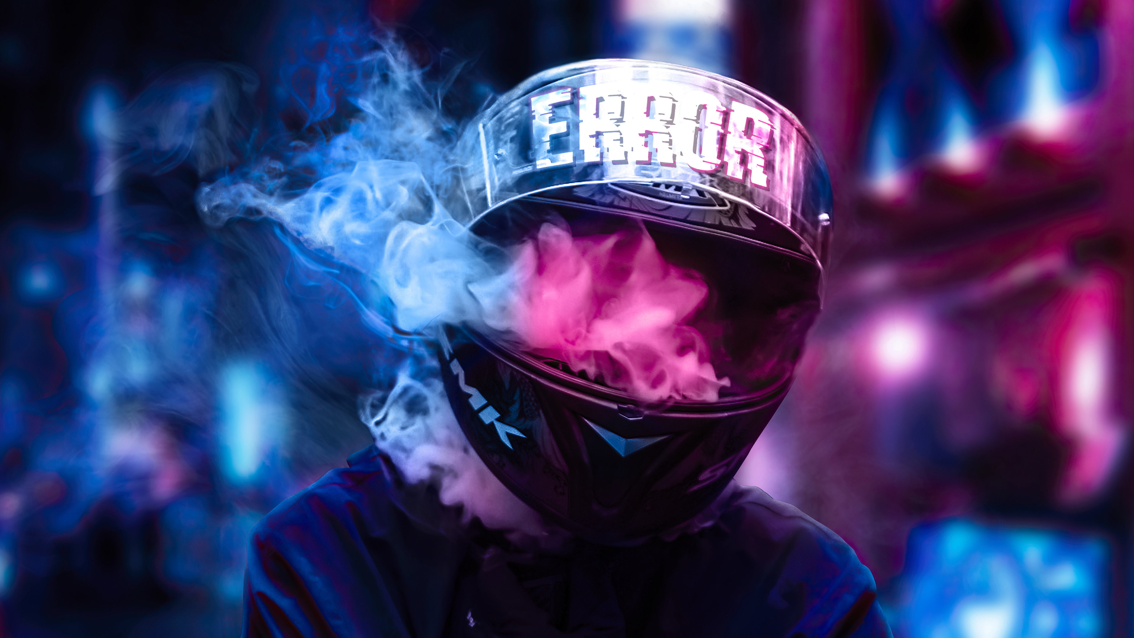 Helmet with ERROR display and smoke HD Wallpaper