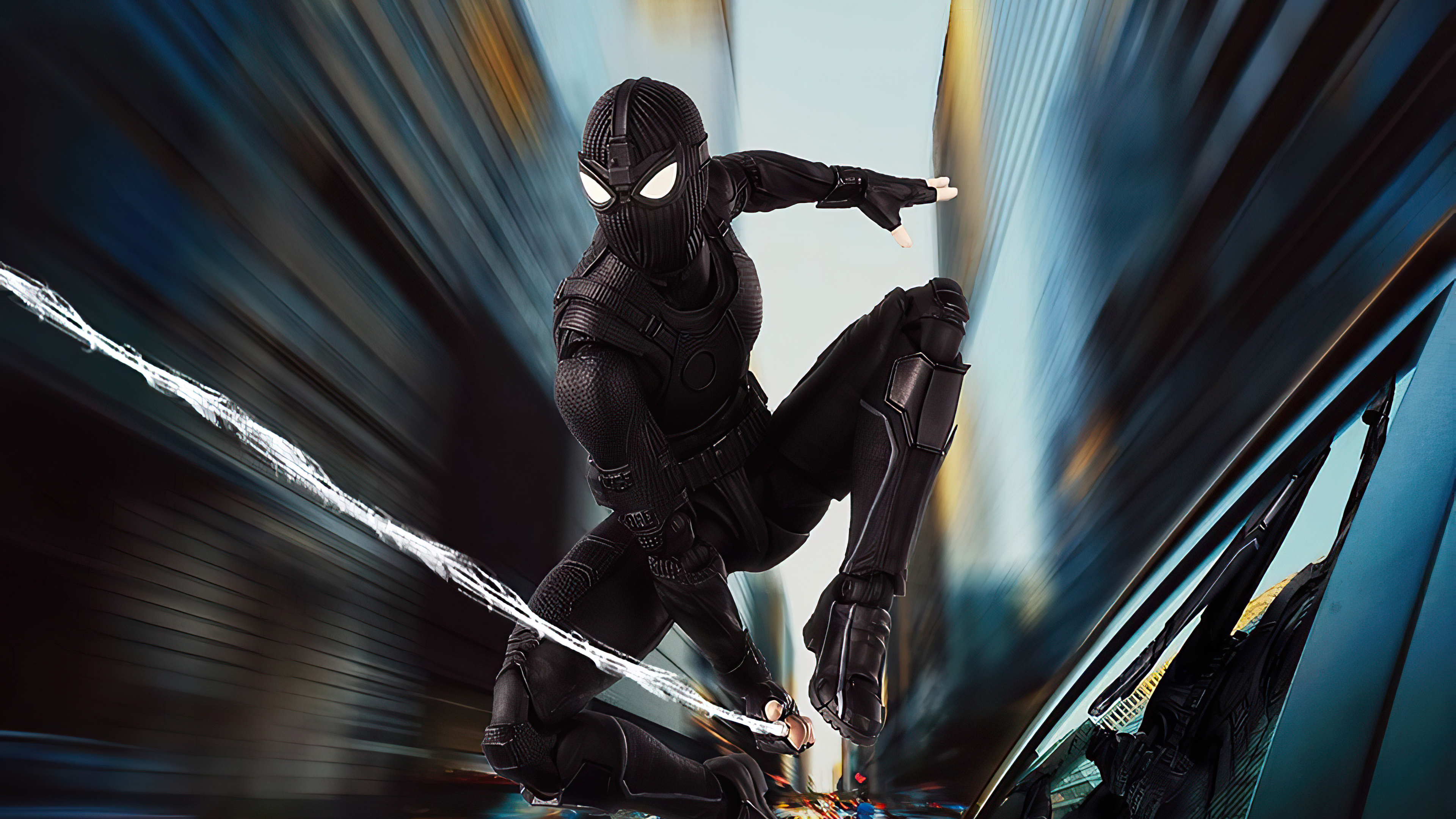 Spider-Man in Black Suit with Web HD Wallpaper