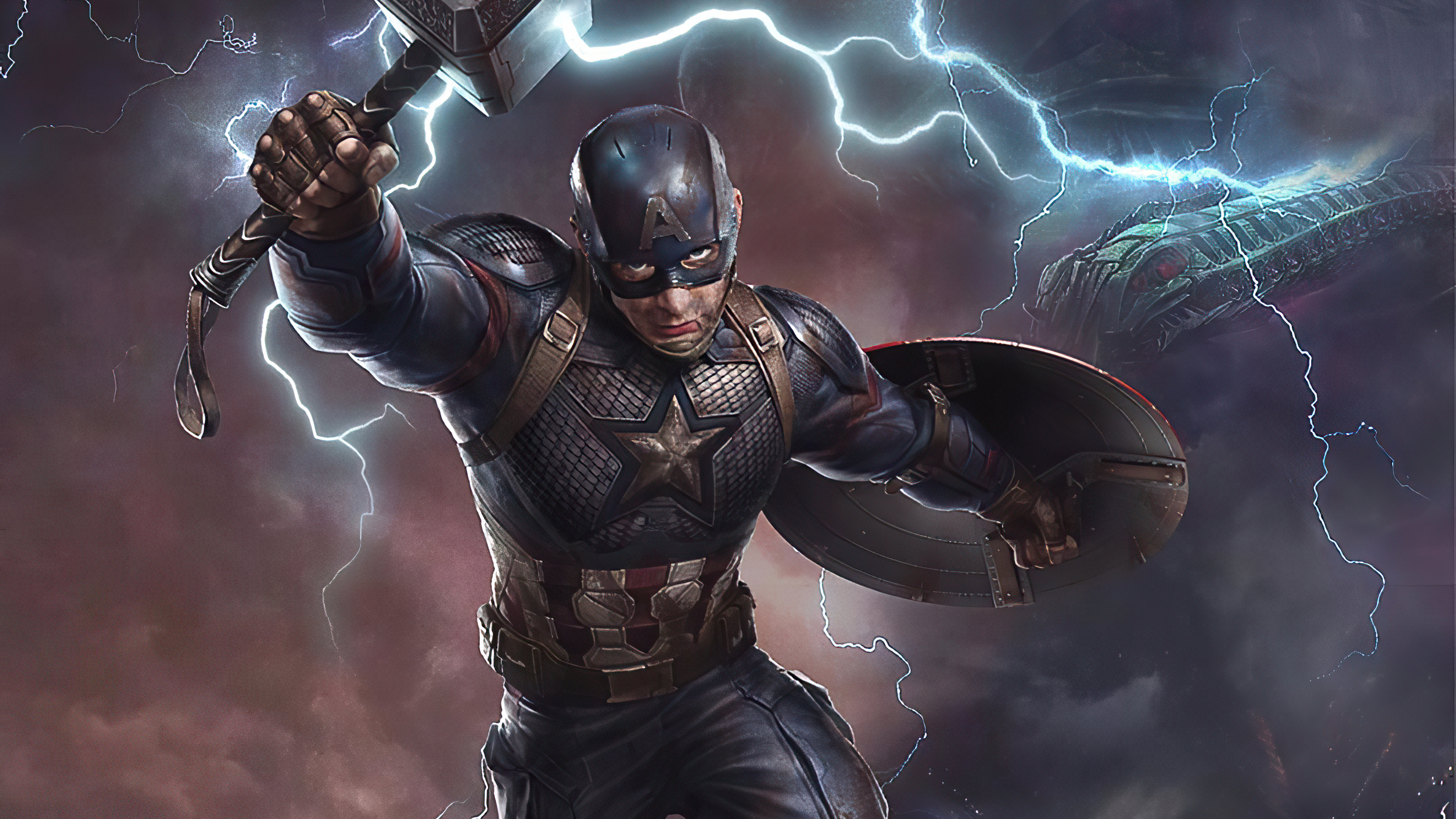 Captain America from Marvel holding Mjolnir with lightning HD Wallpaper