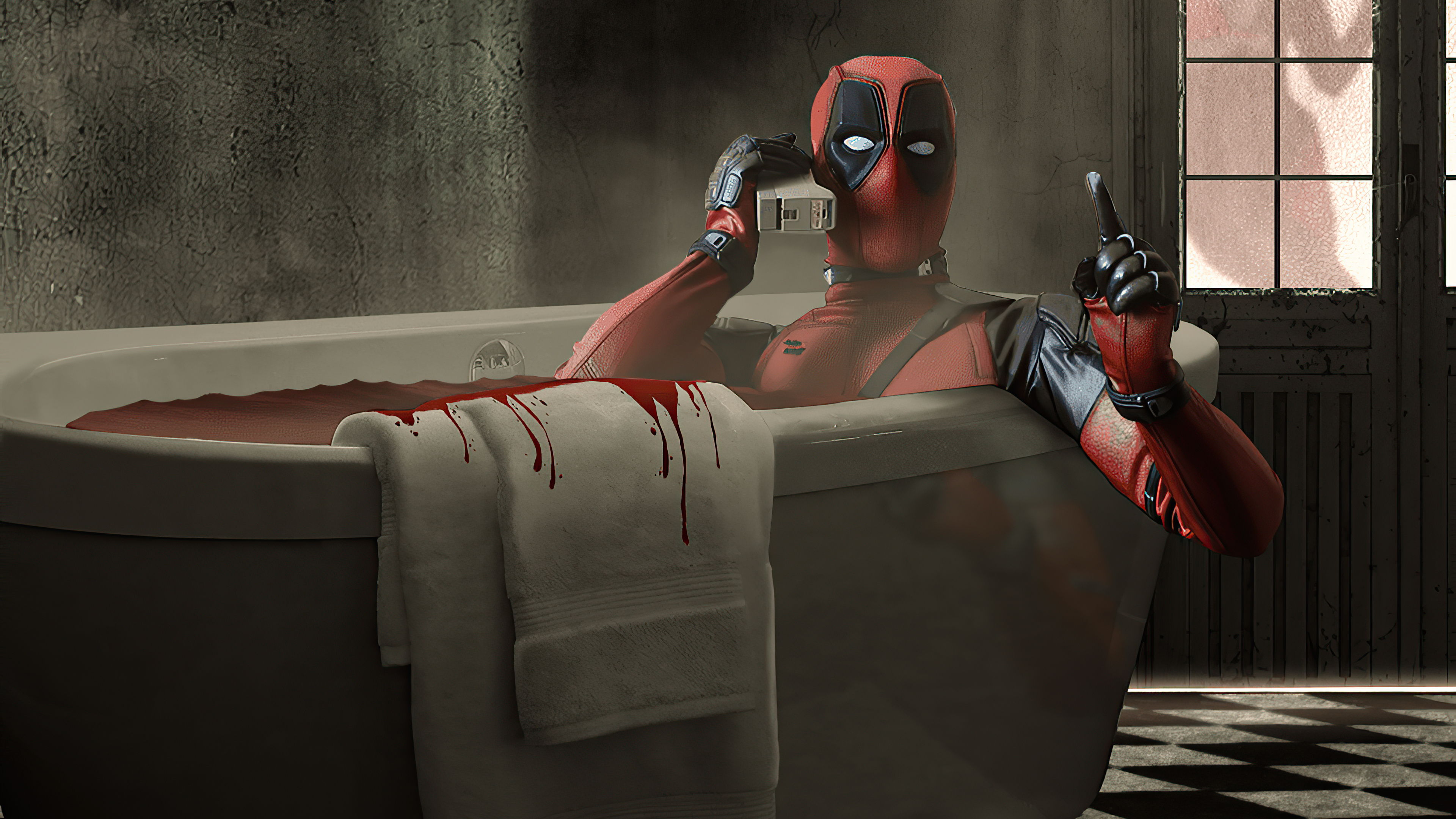 Deadpool in a bloody bathtub HD Wallpaper