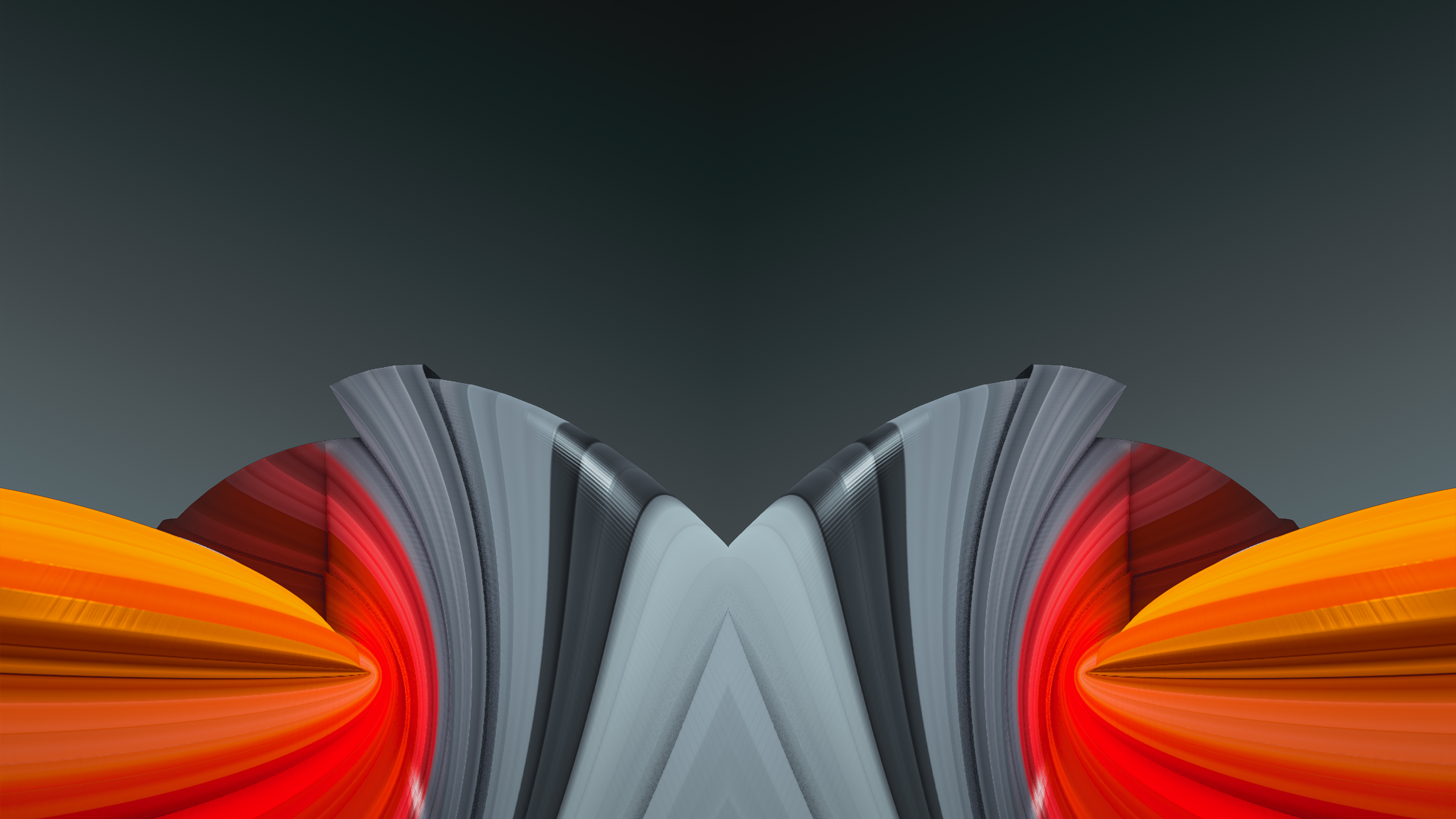 Abstract digital art with red, orange, and gray flowing shapes HD Wallpaper