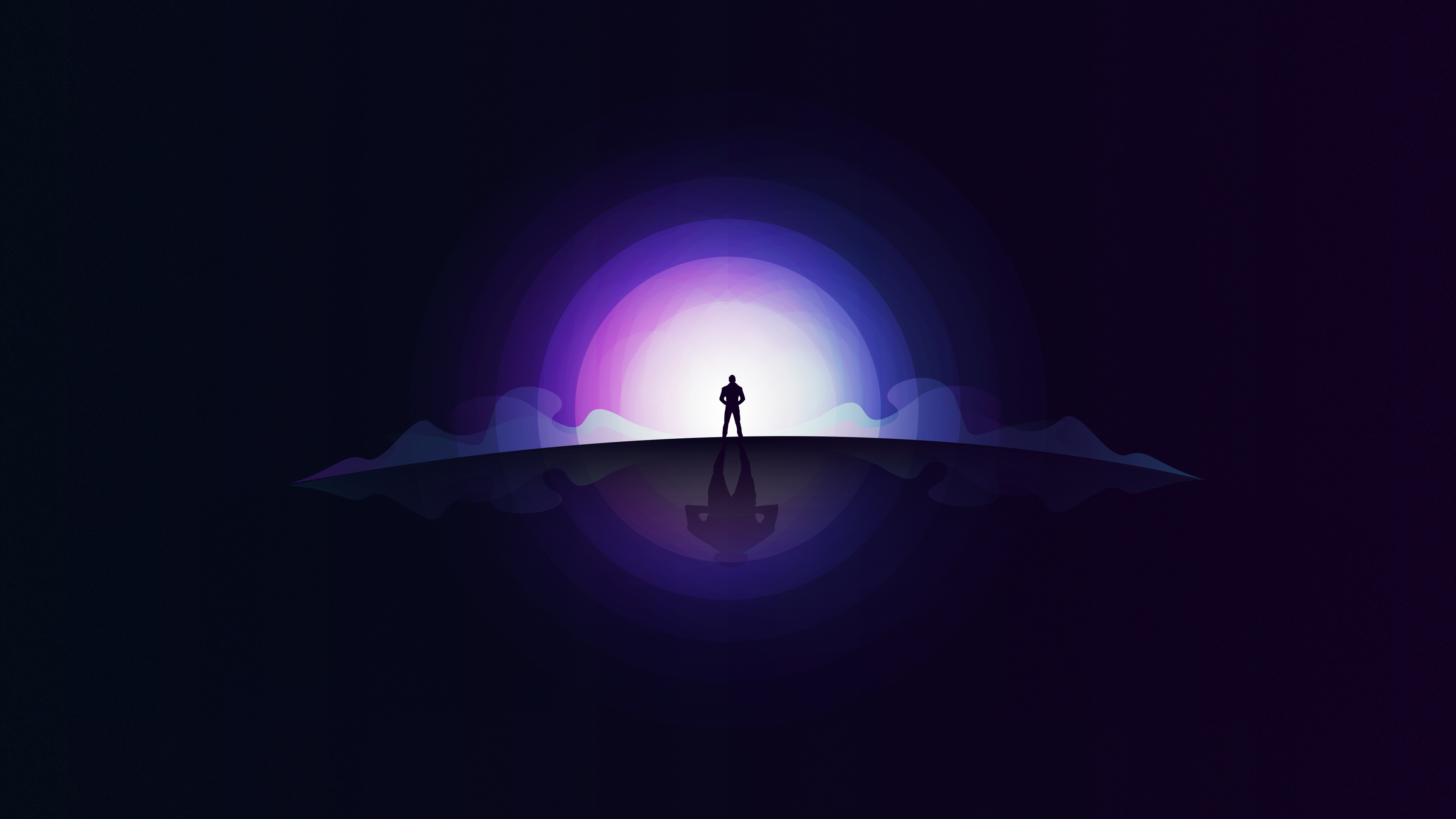 Minimalist silhouette of a person standing before a glowing sunrise HD Wallpaper