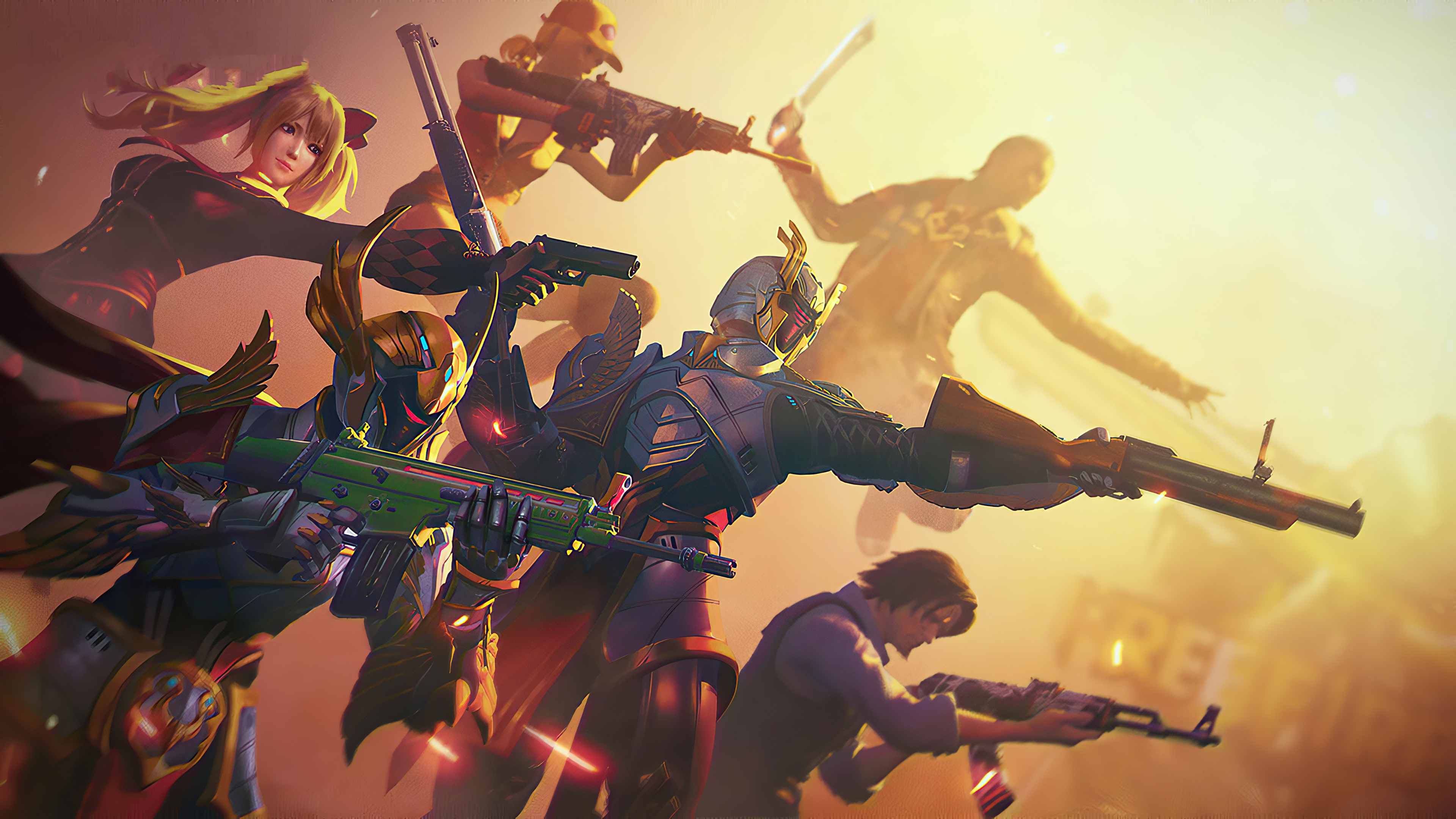 Characters from Garena Free Fire in action HD Wallpaper