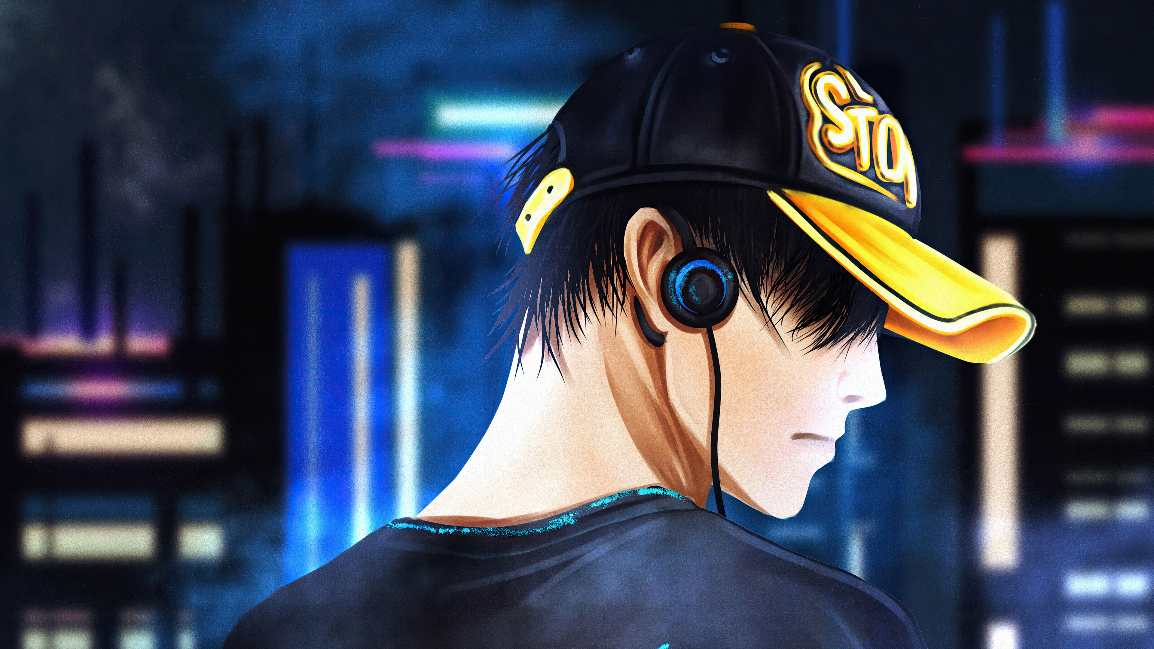 Anime boy with headphones and cap HD Wallpaper