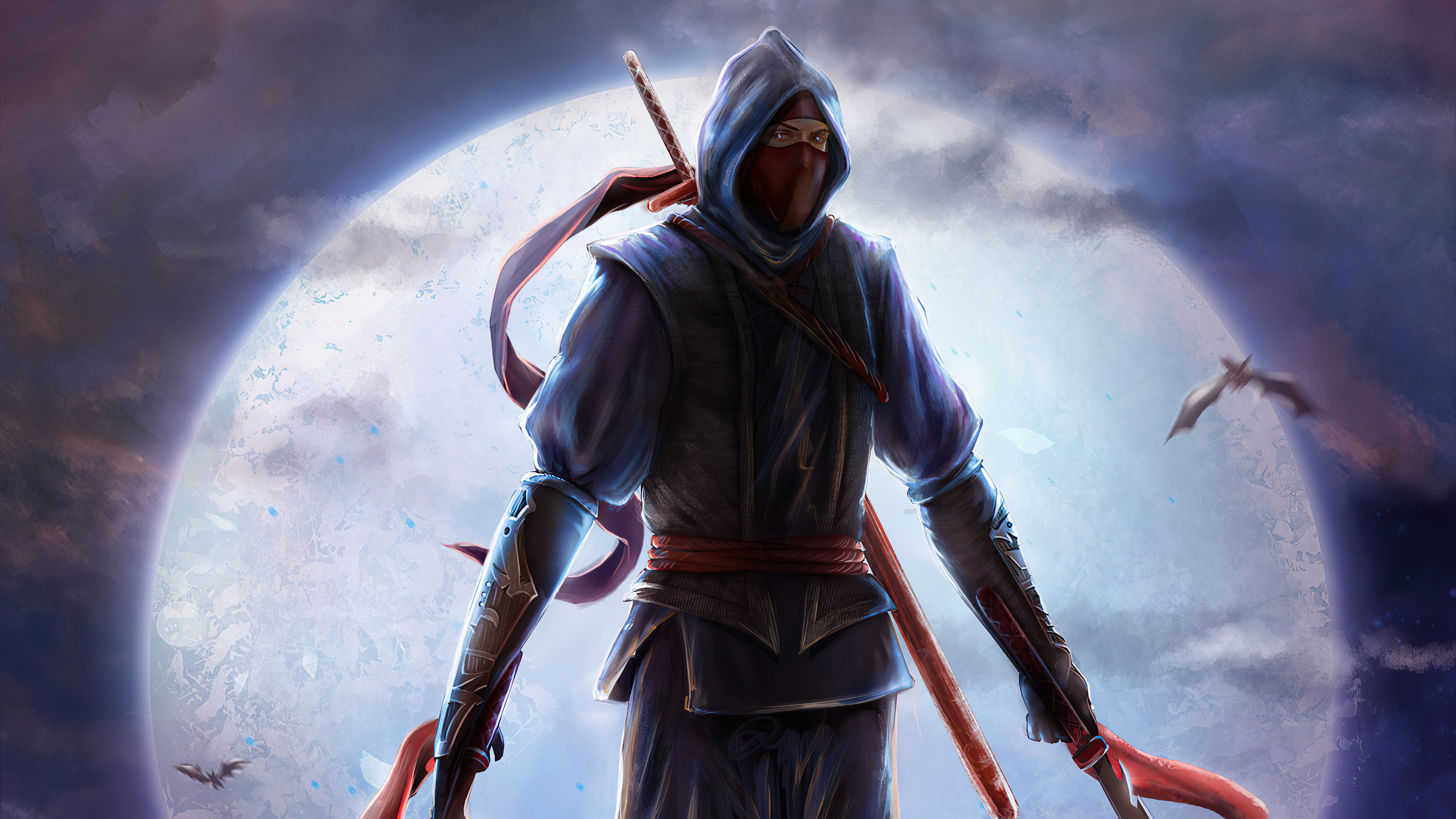 Ninja in front of a large moon HD Wallpaper