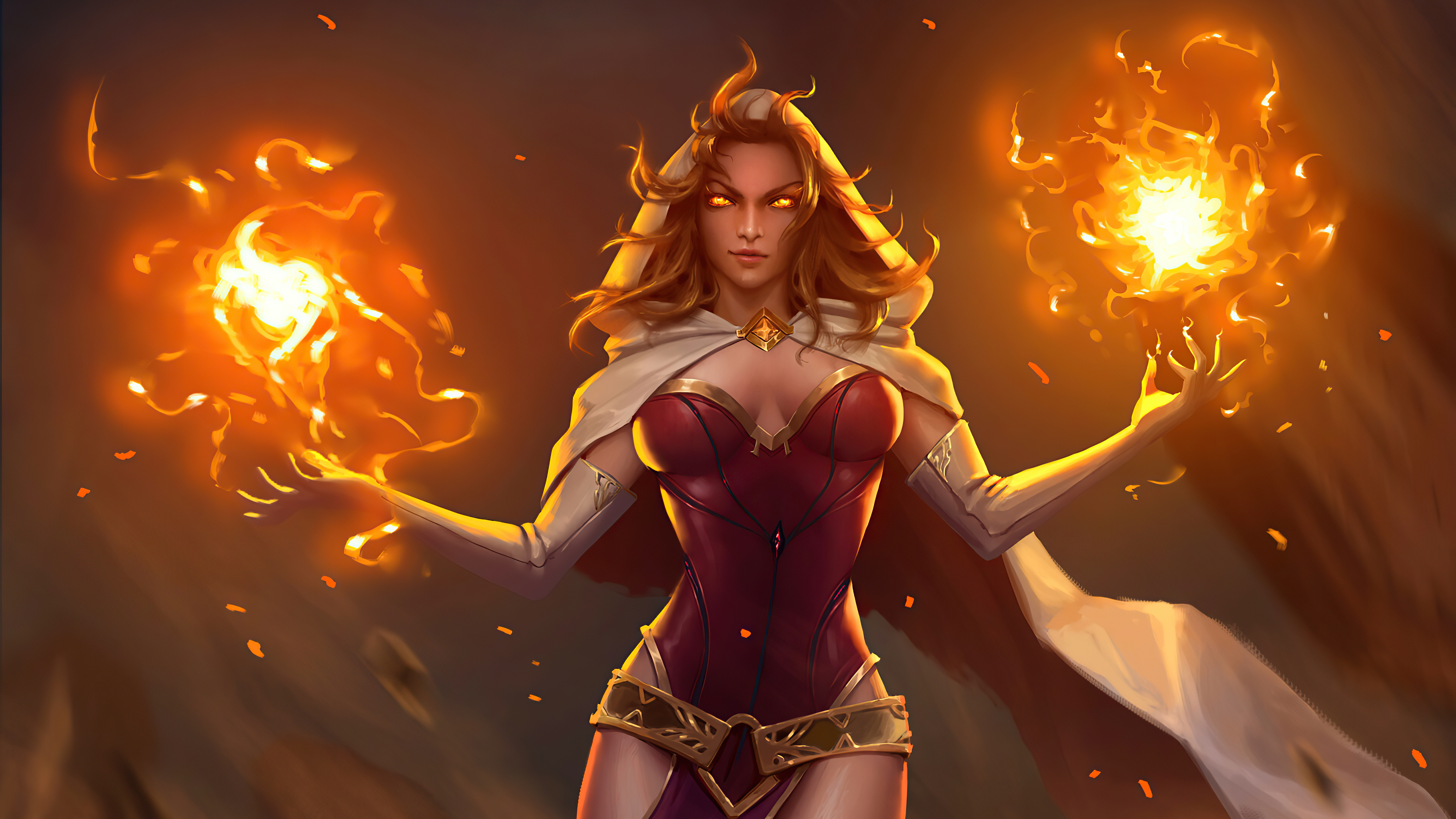 Woman casting fire magic HD Wallpaper