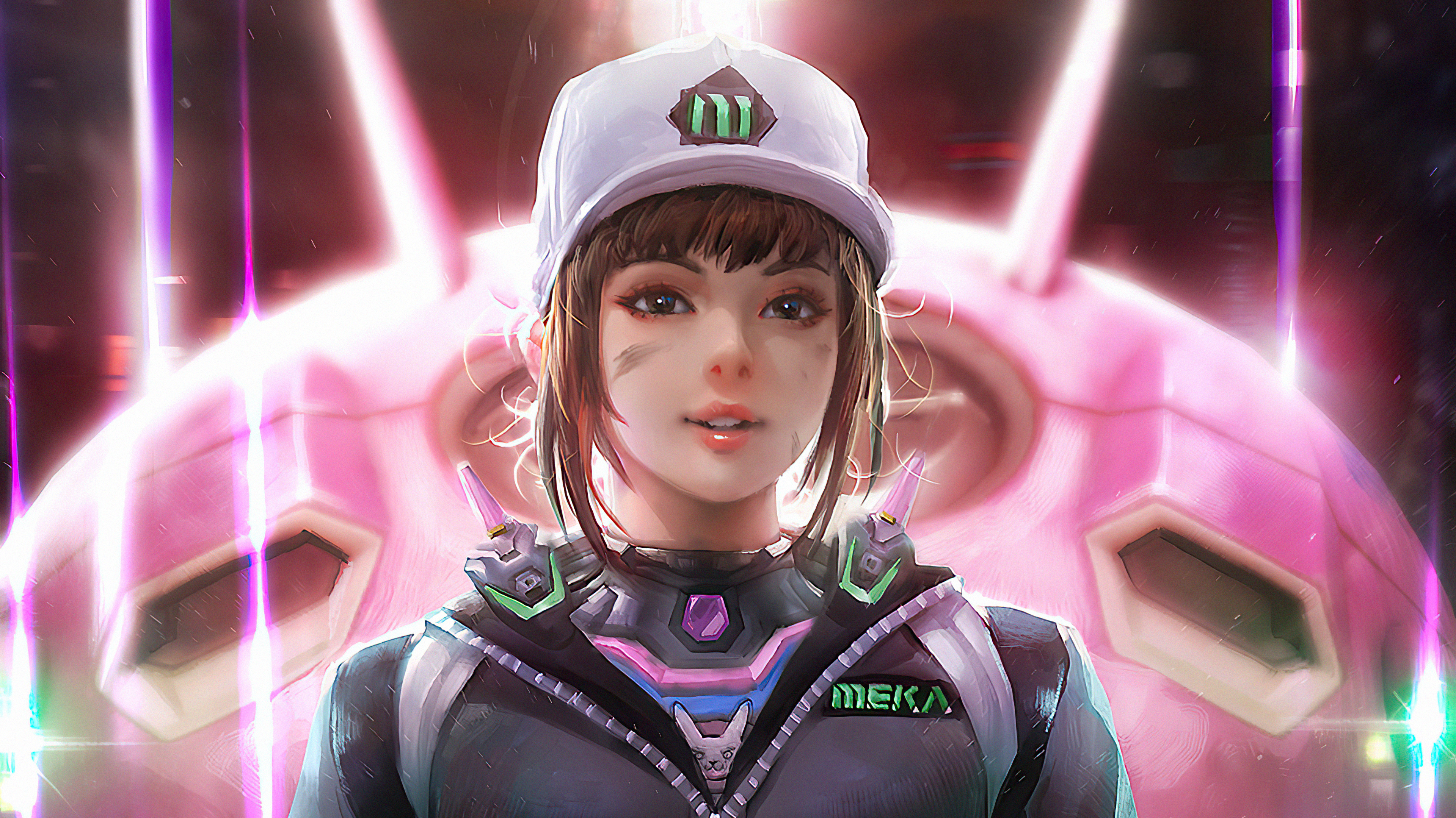 D.Va from Overwatch in a pink mech HD Wallpaper
