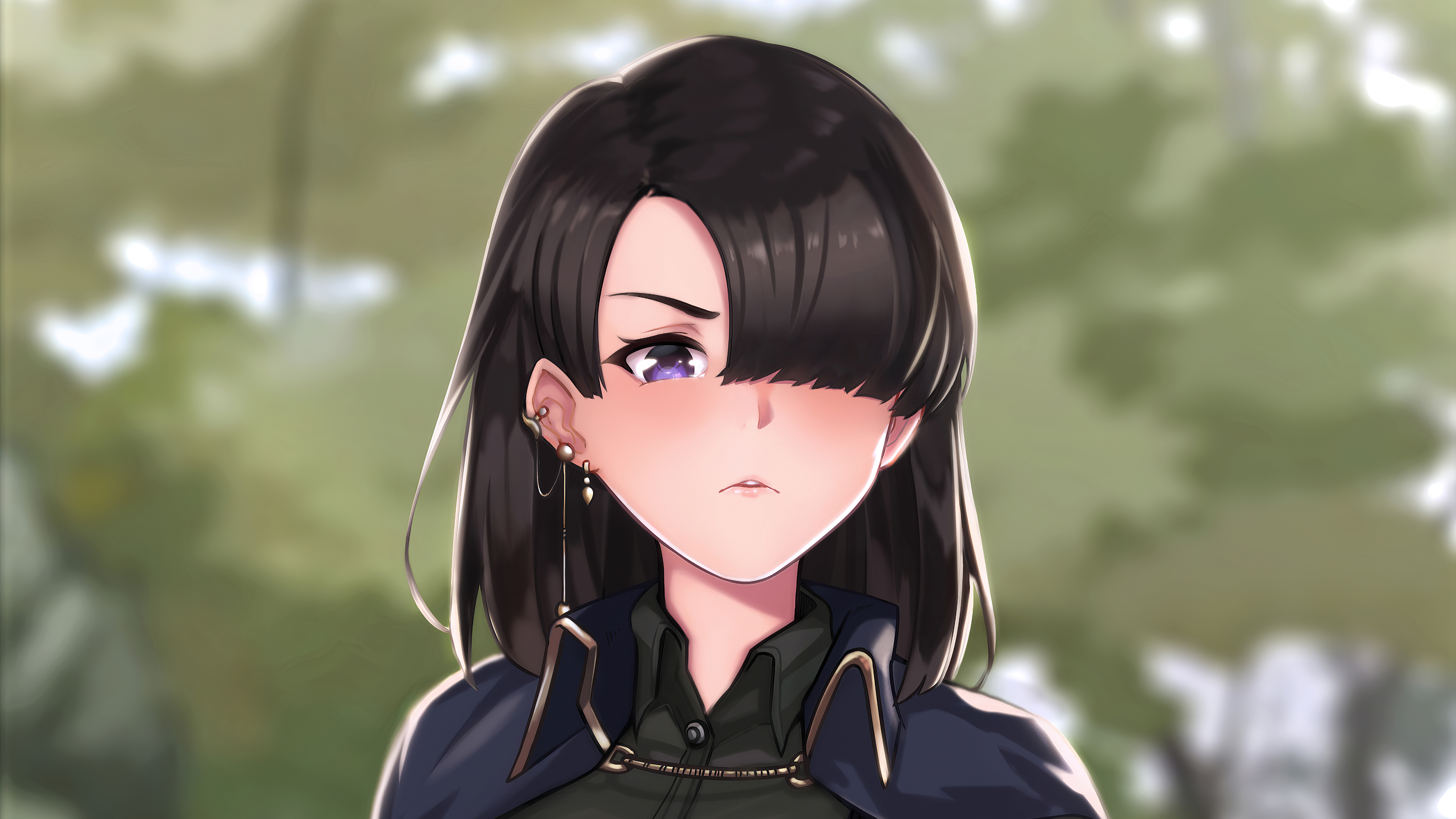 Anime girl with purple eyes and black hair HD Wallpaper