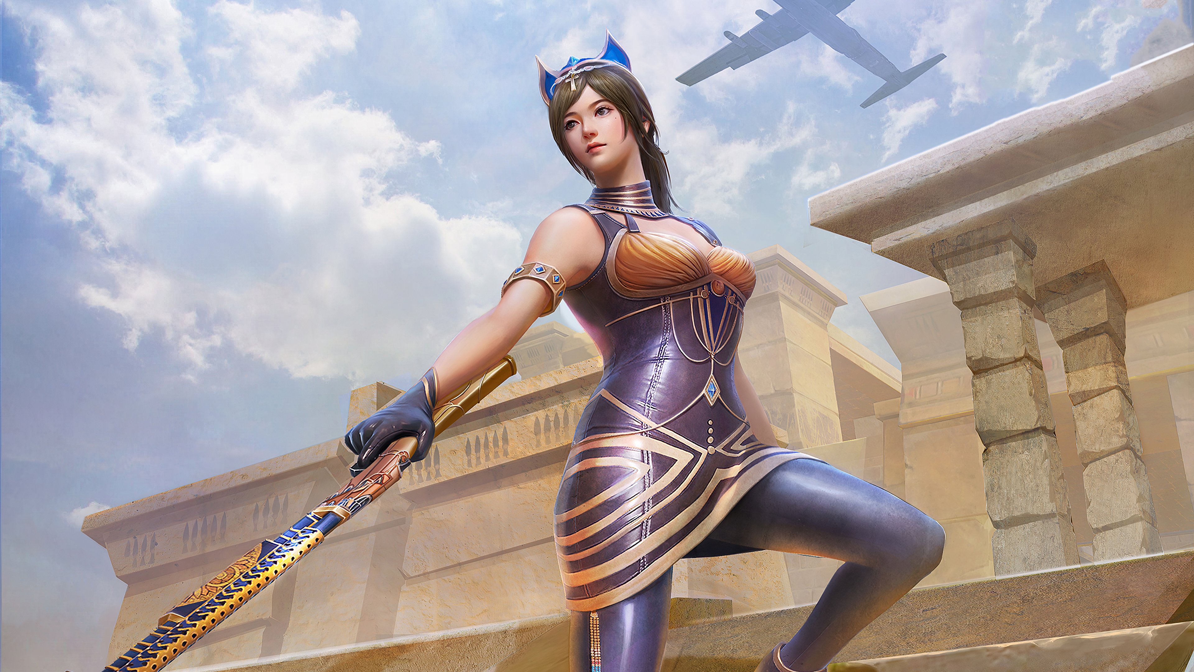 Woman in Egyptian-themed outfit with a weapon in PUBG HD Wallpaper