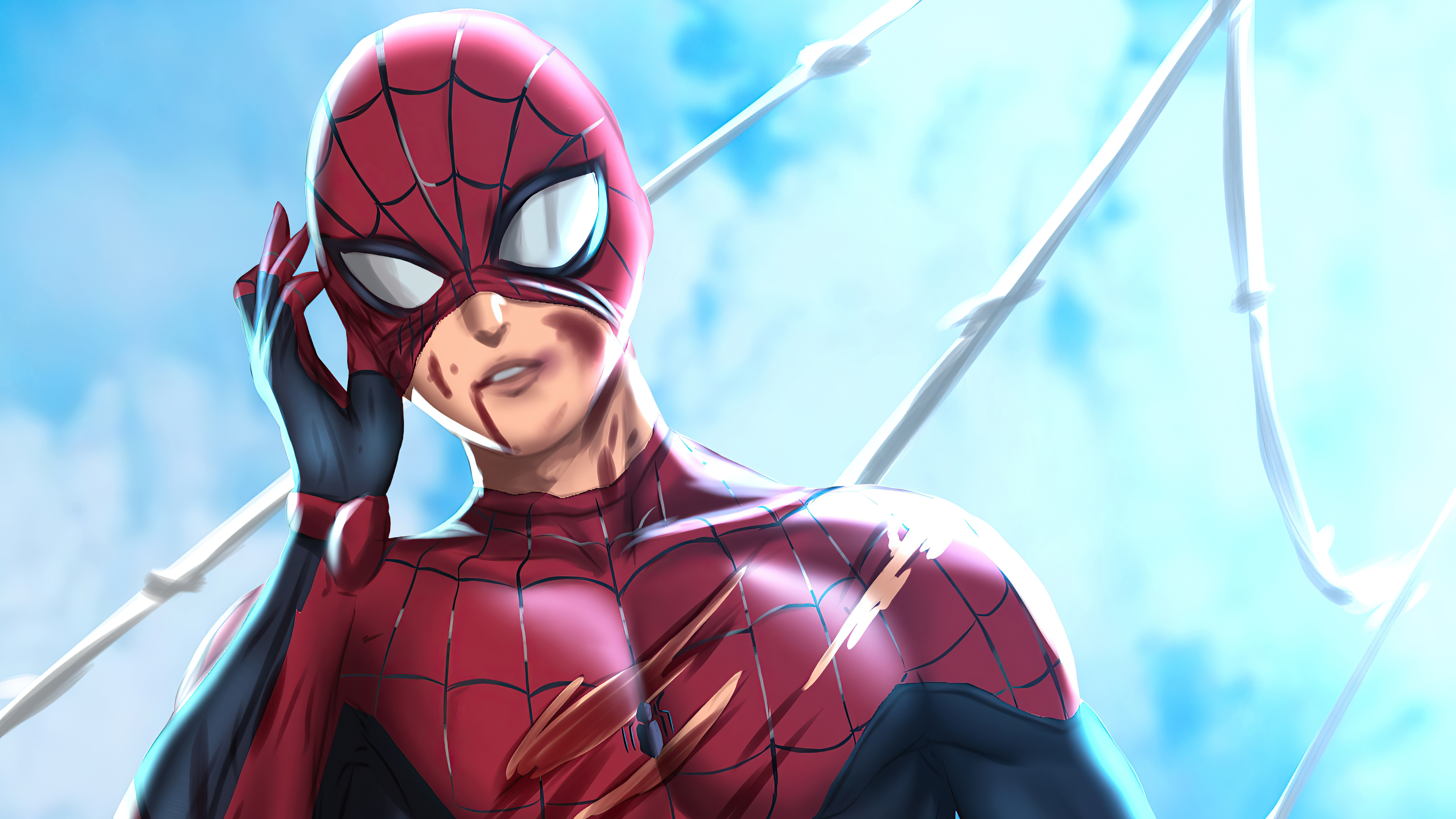 Spider-Man artwork with blood on his face HD Wallpaper