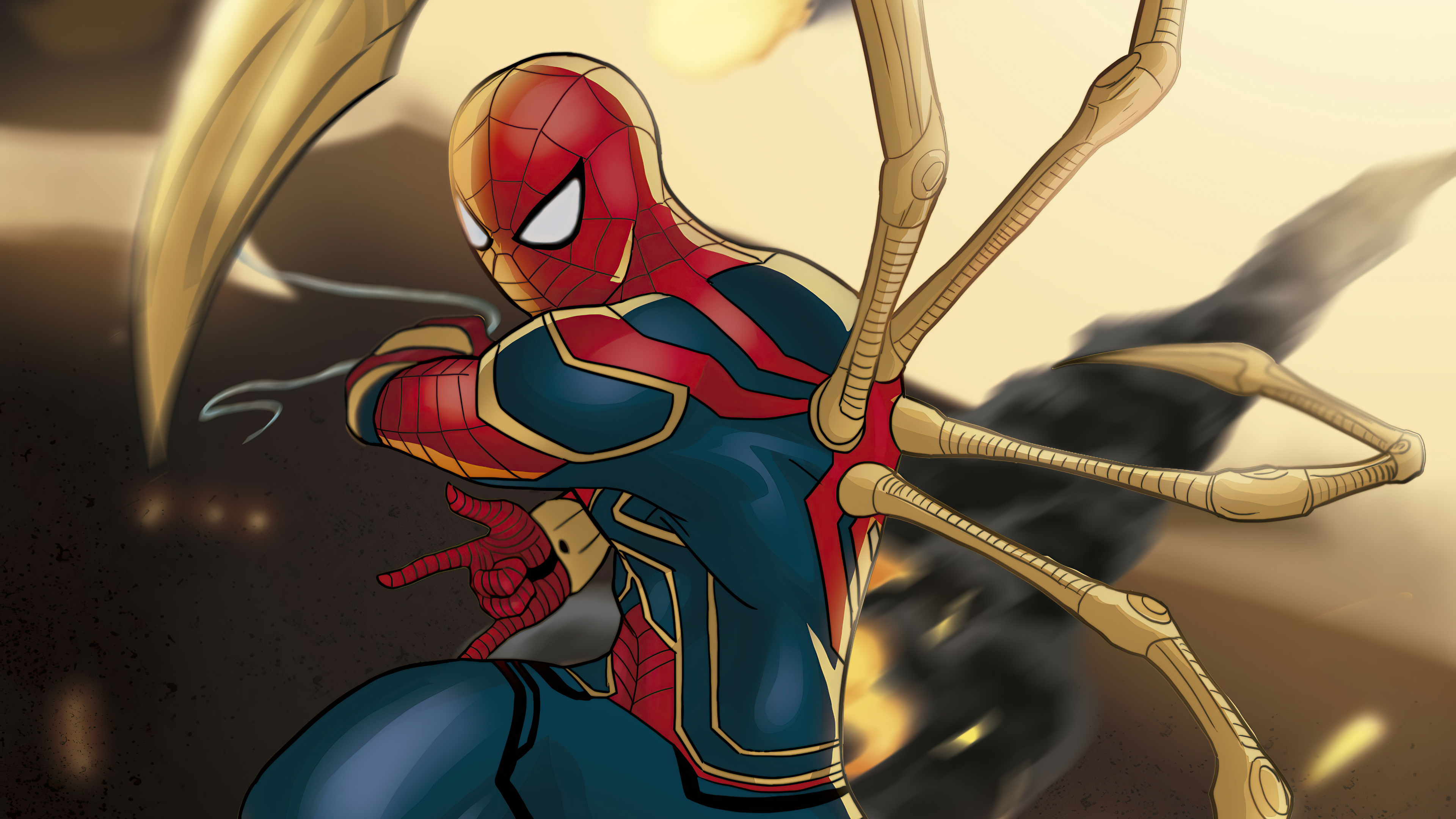 Spider-Man in Iron Spider Suit Artwork HD Wallpaper
