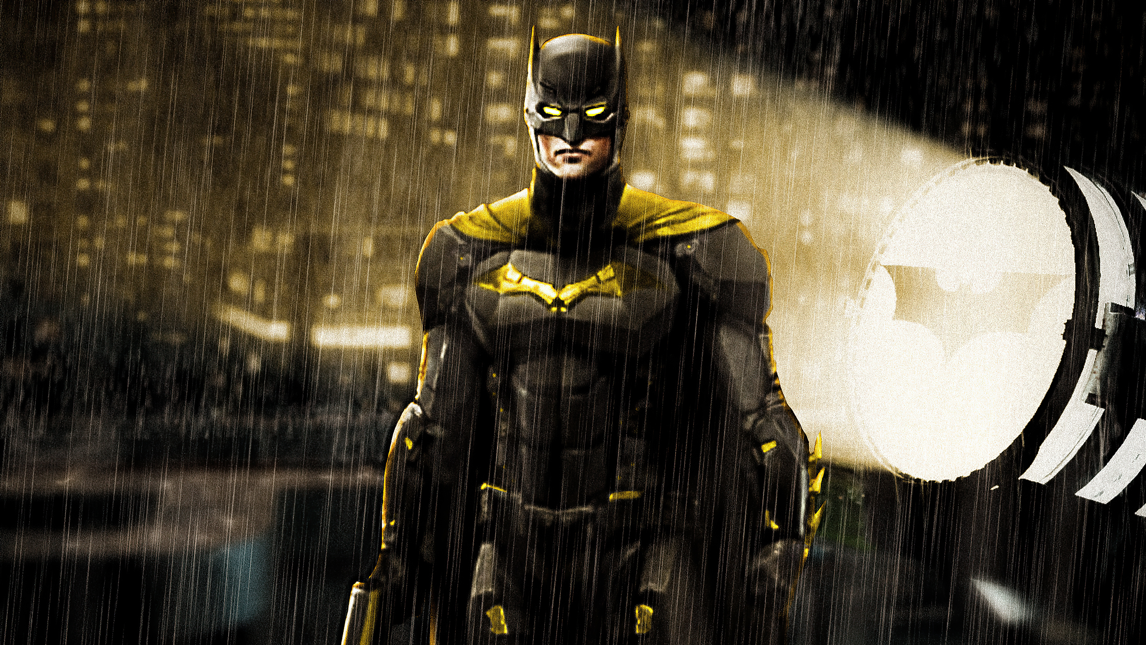 Batman in the Rain with Bat-Signal HD Wallpaper