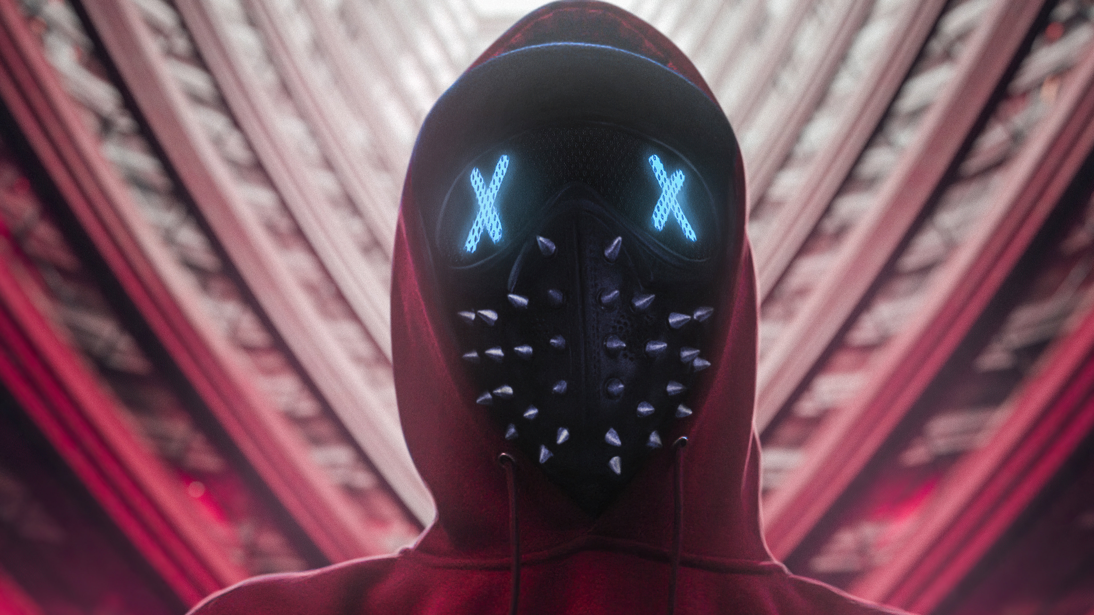 Man in a spiked mask with glowing X eyes HD Wallpaper
