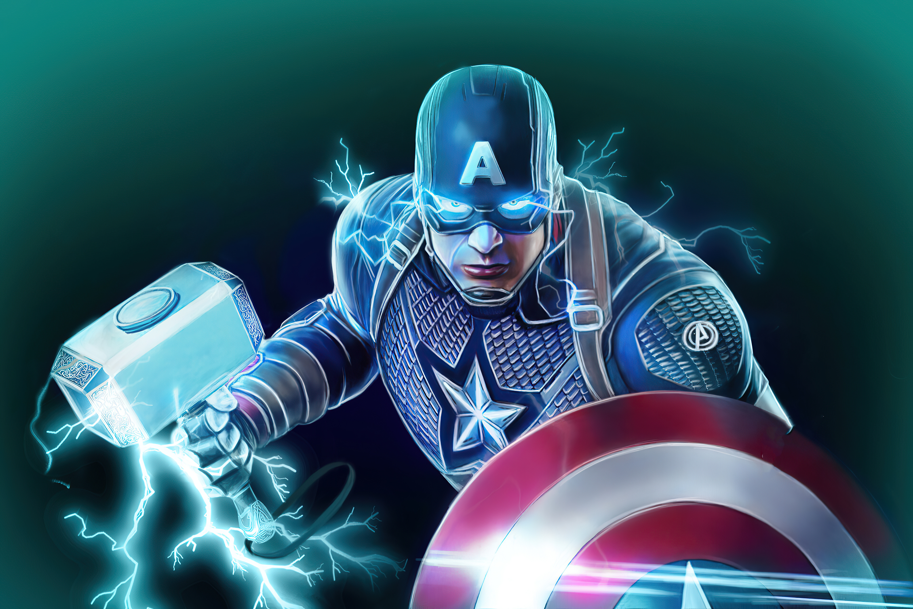 Captain America with Mjolnir and Shield HD Wallpaper