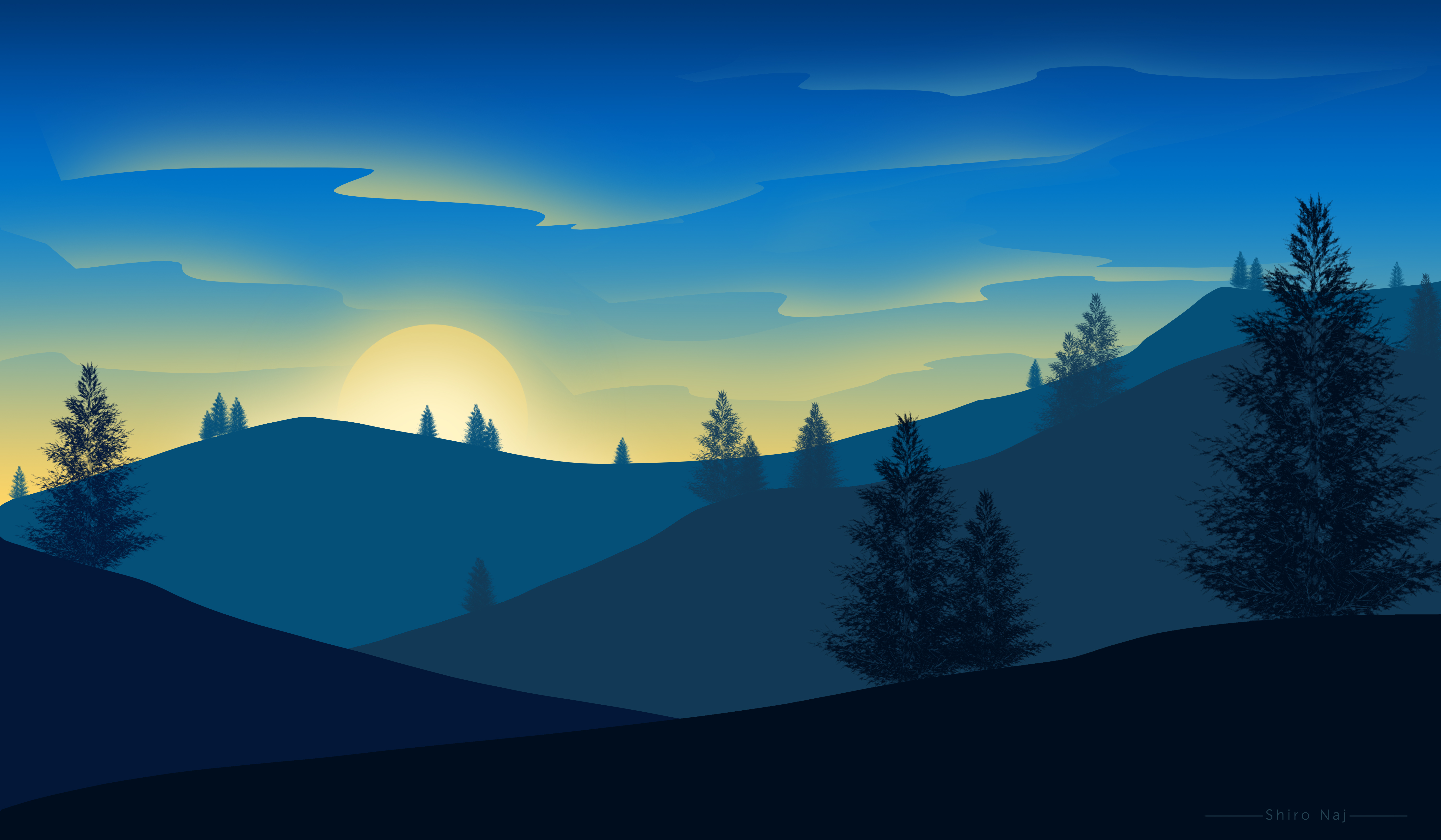Minimalist Sunrise Landscape Digital Art HD Wallpaper