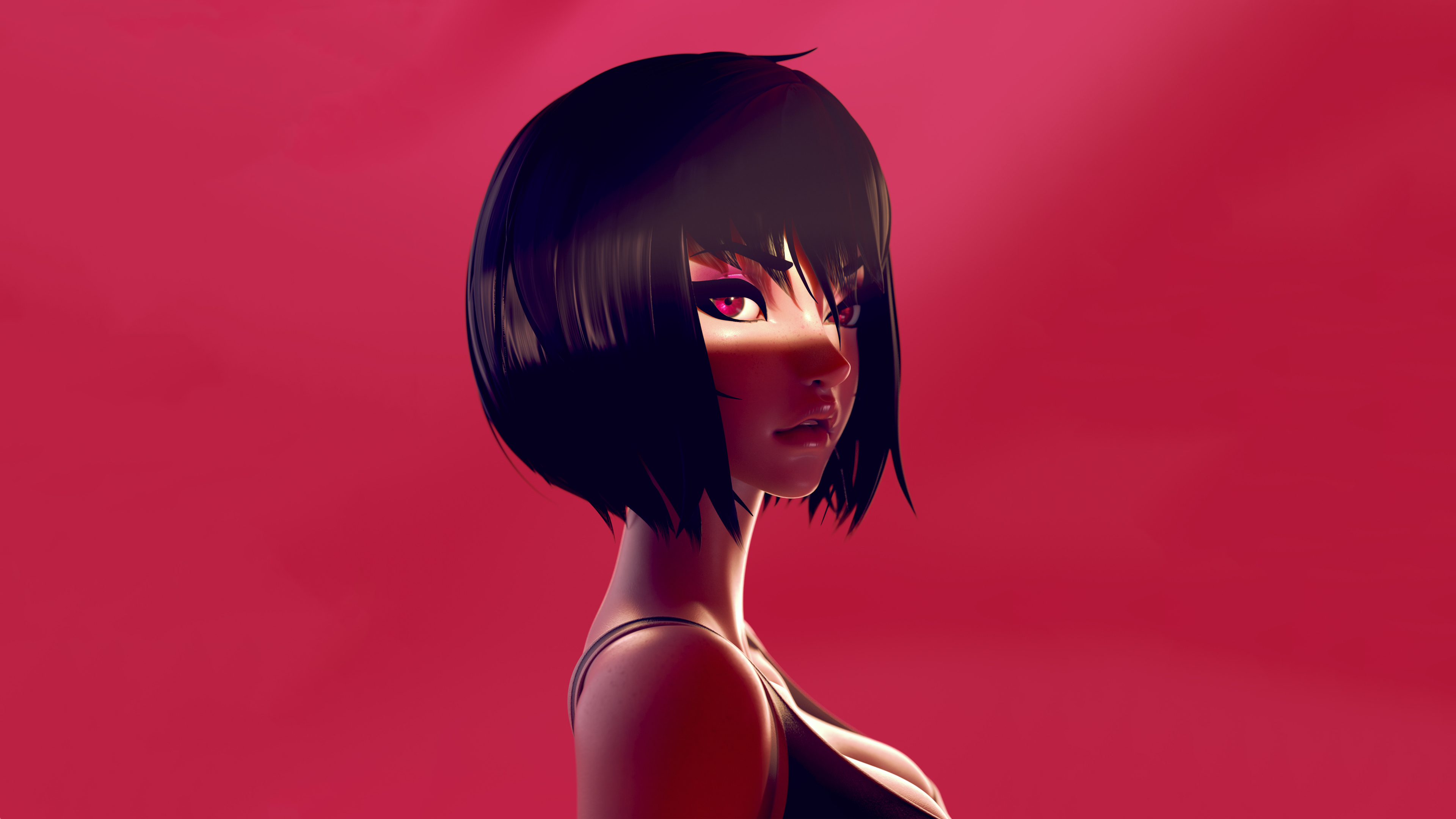 Artwork of a woman with short black hair HD Wallpaper