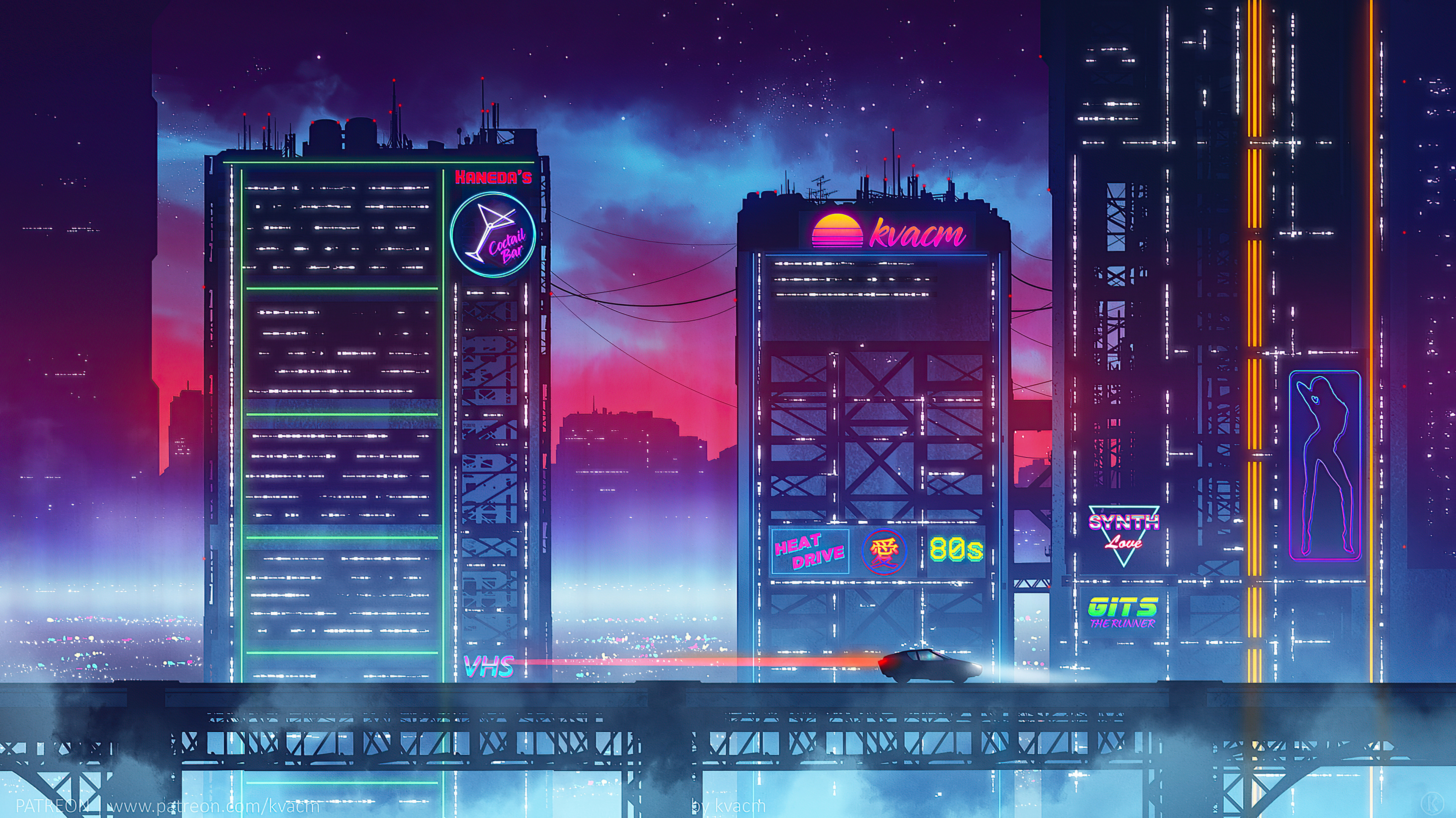 Cyberpunk Cityscape with Neon Signs and Flying Car HD Wallpaper