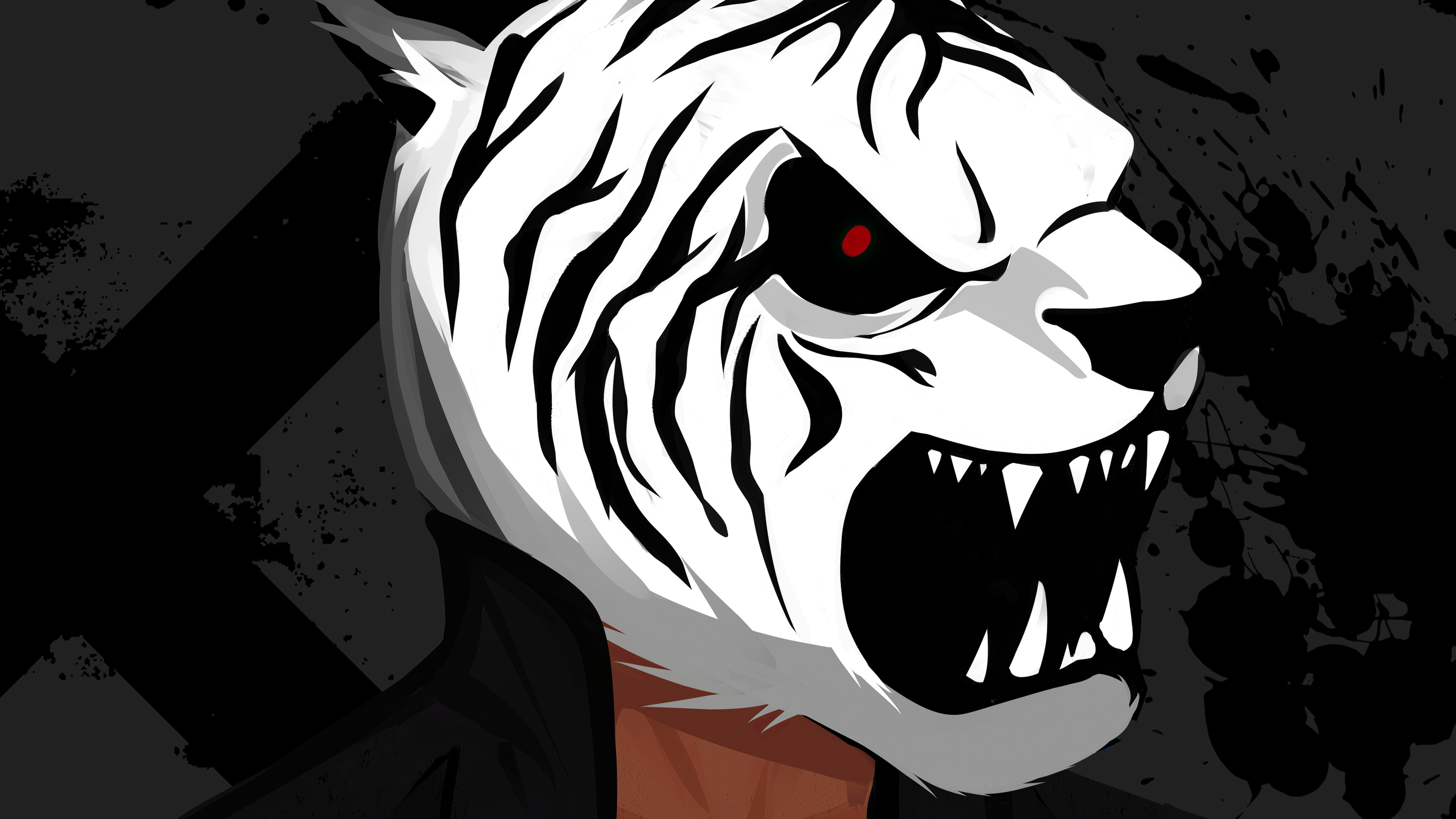 Man wearing a white tiger mask with red eyes HD Wallpaper