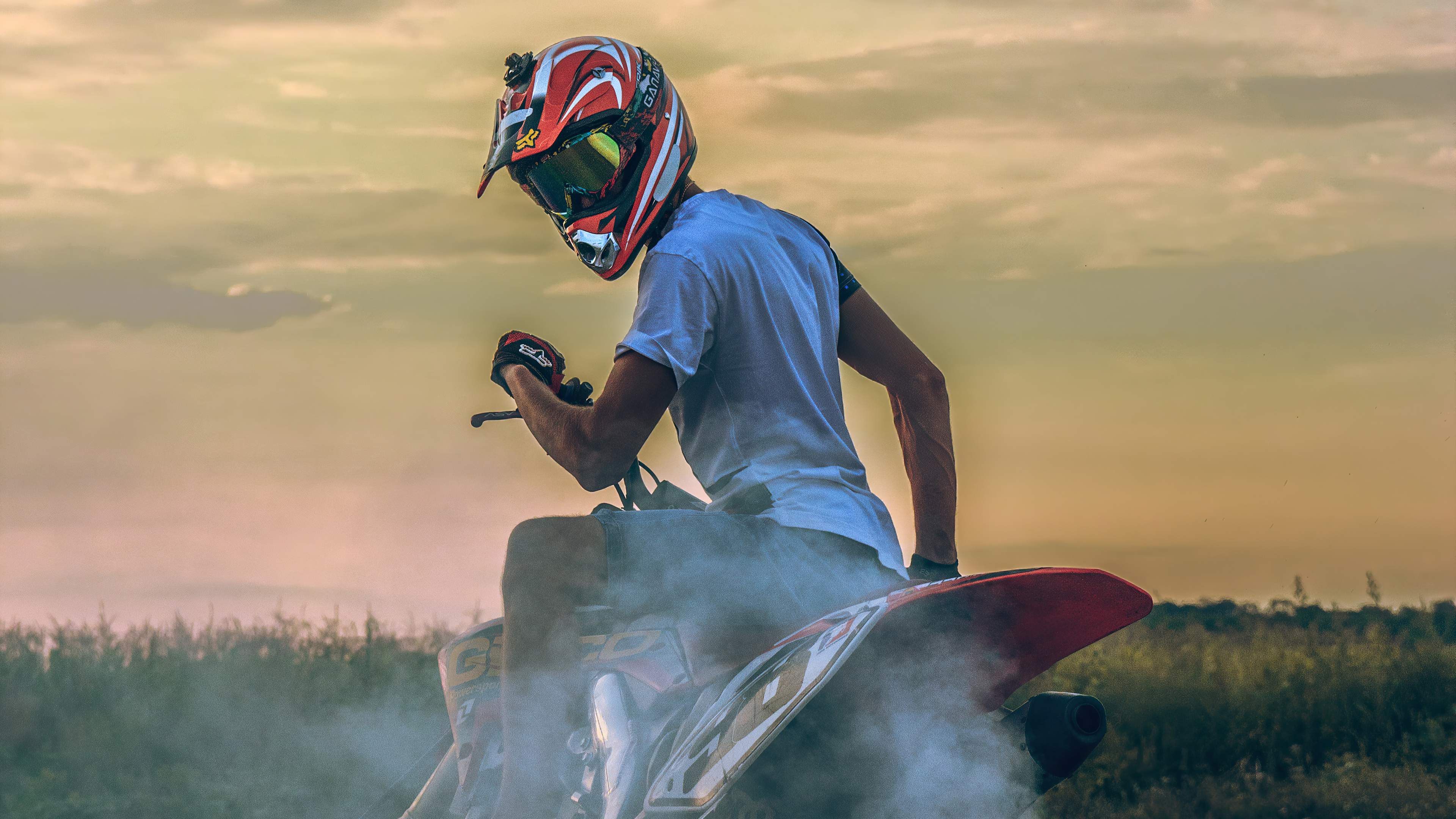 Man on a dirt bike with smoke HD Wallpaper