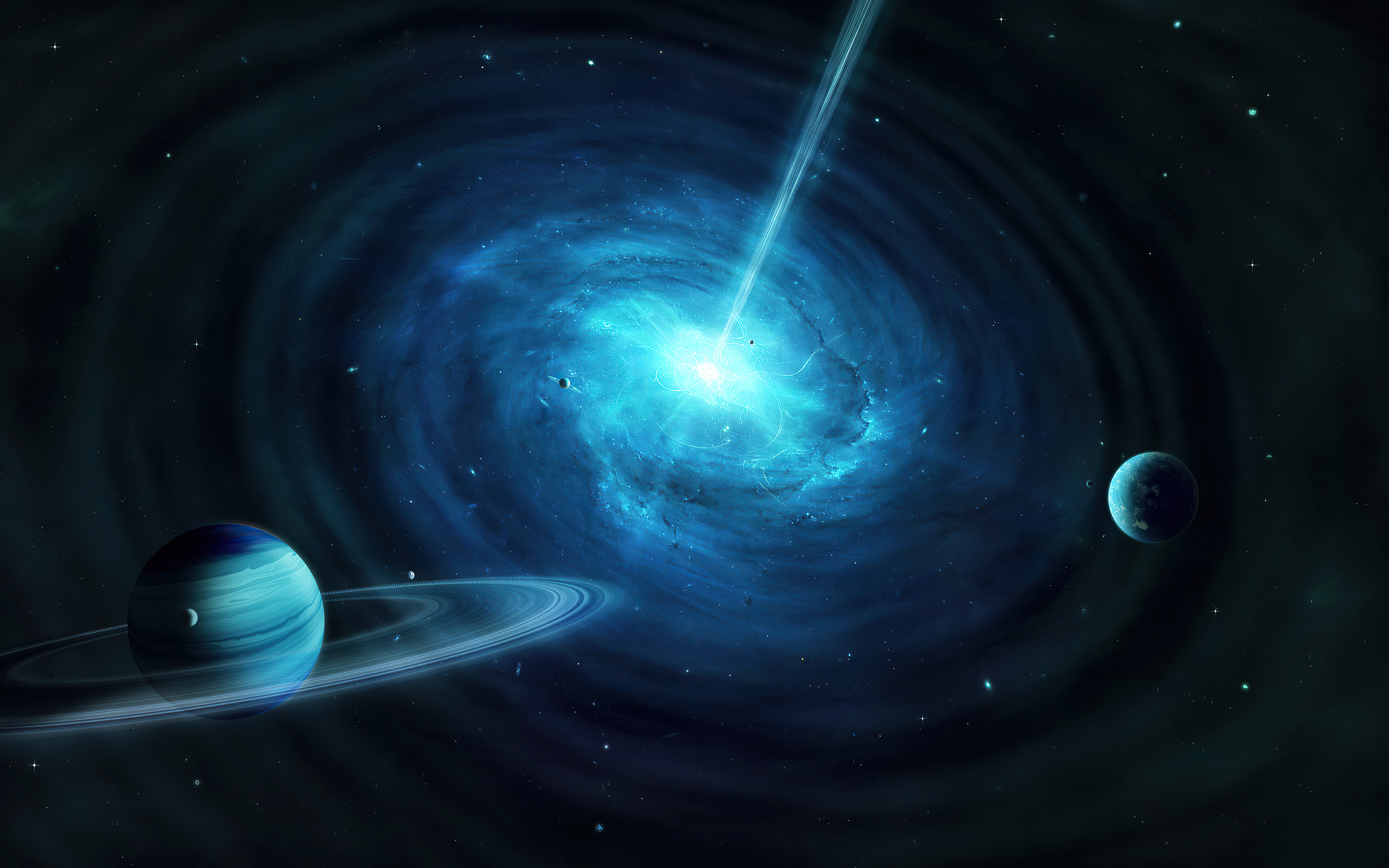 Sci-fi digital art of a nebula with planets HD Wallpaper