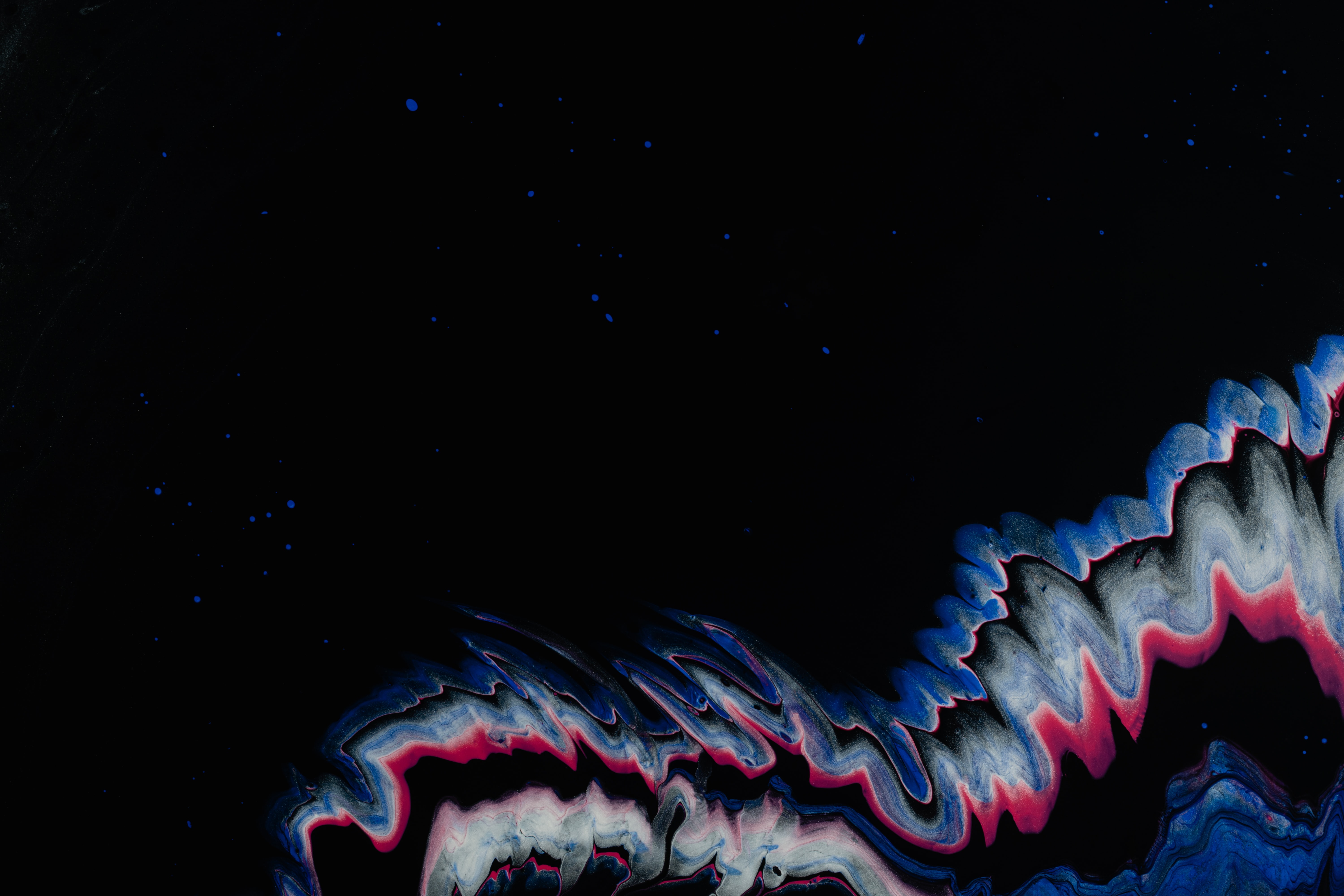 Abstract fluid art with blue and pink swirls on black HD Wallpaper