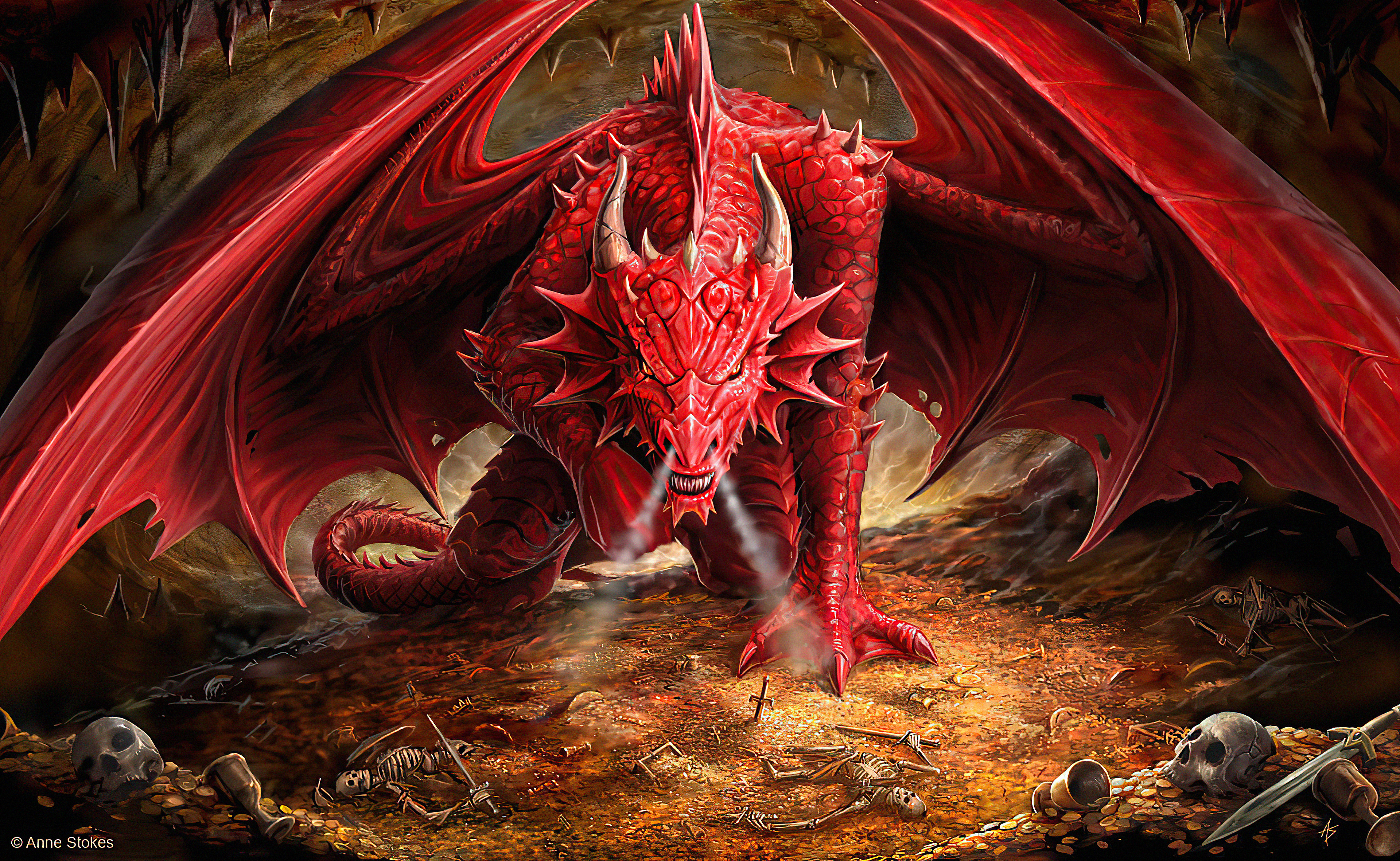 Red Dragon Artwork by Anne Stokes HD Wallpaper