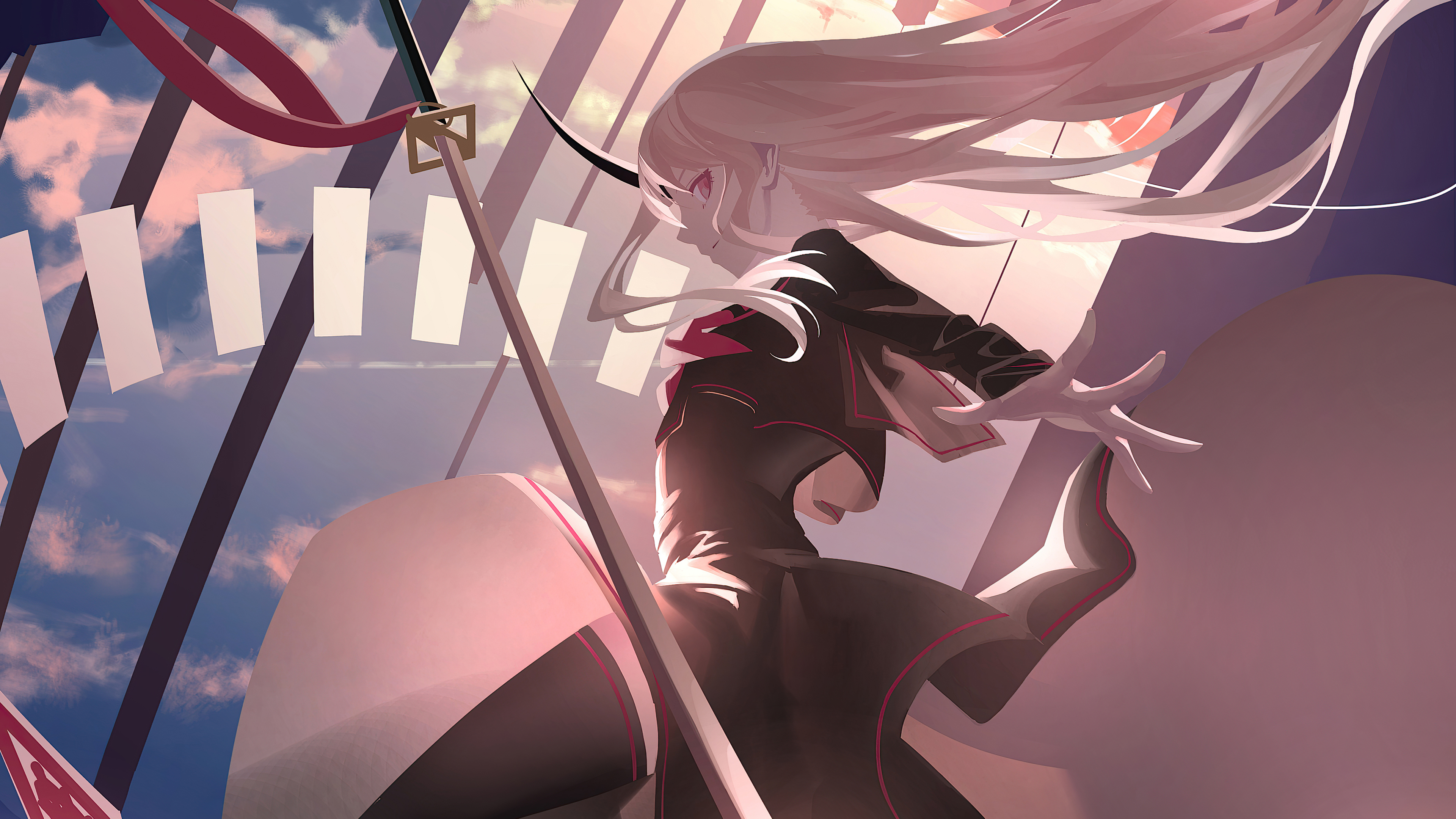 Anime girl with sword and horn HD Wallpaper