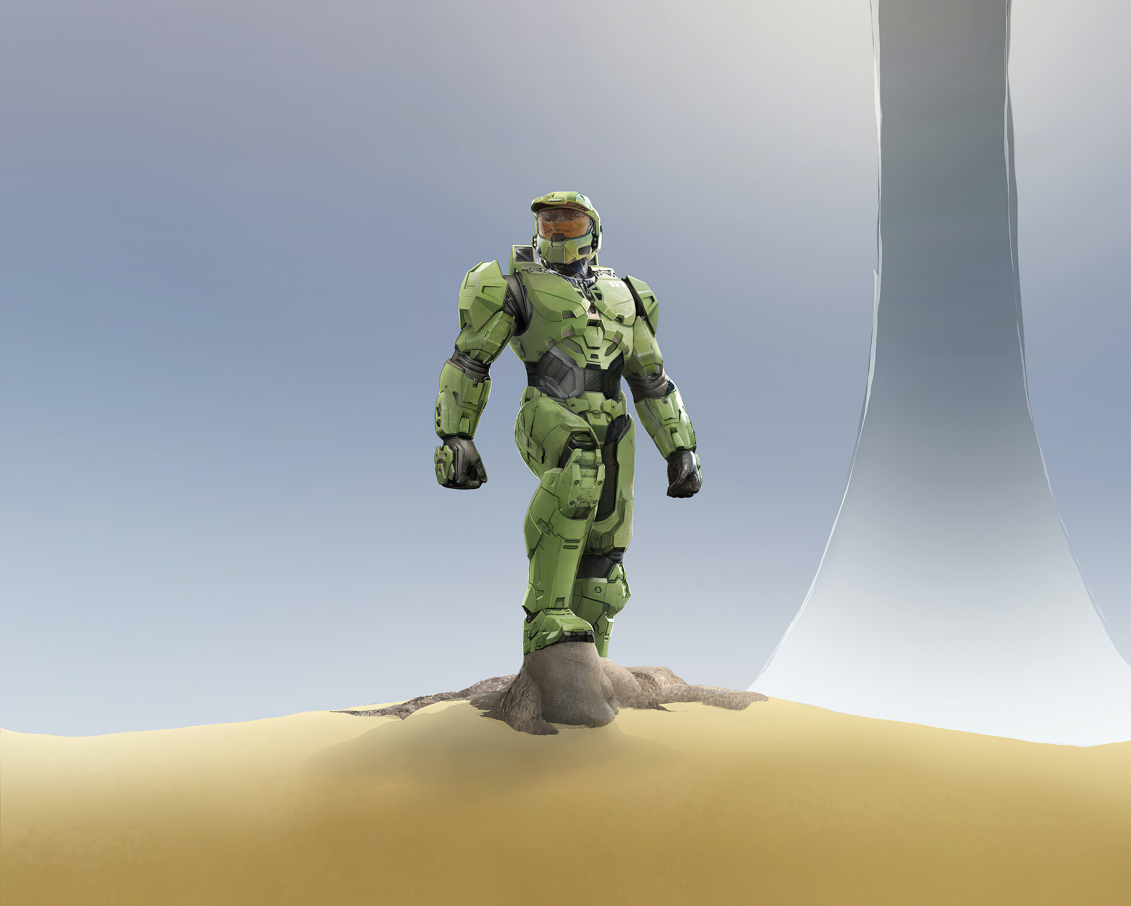 Master Chief from Halo on a sandy landscape HD Wallpaper