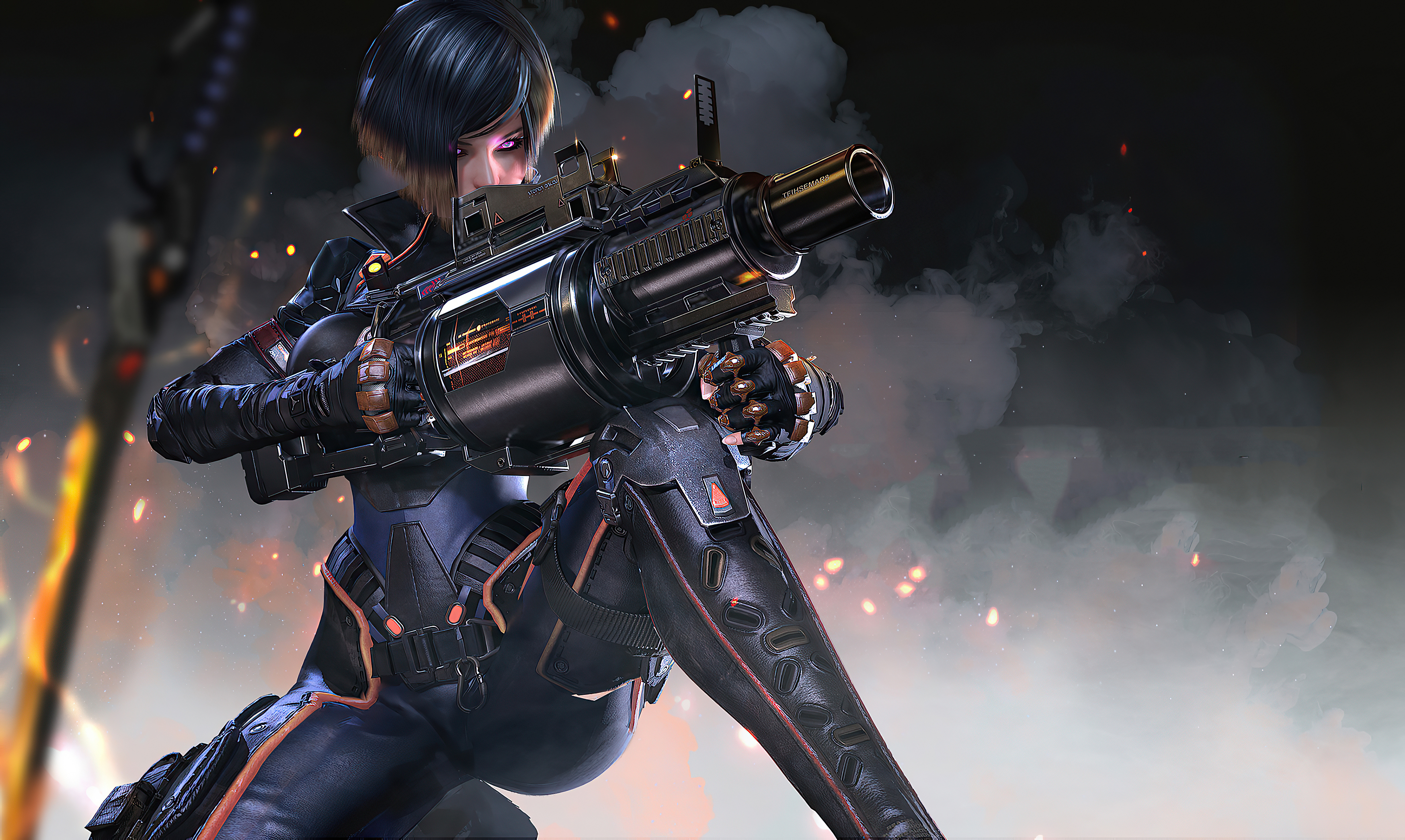 Woman with futuristic weapon HD Wallpaper
