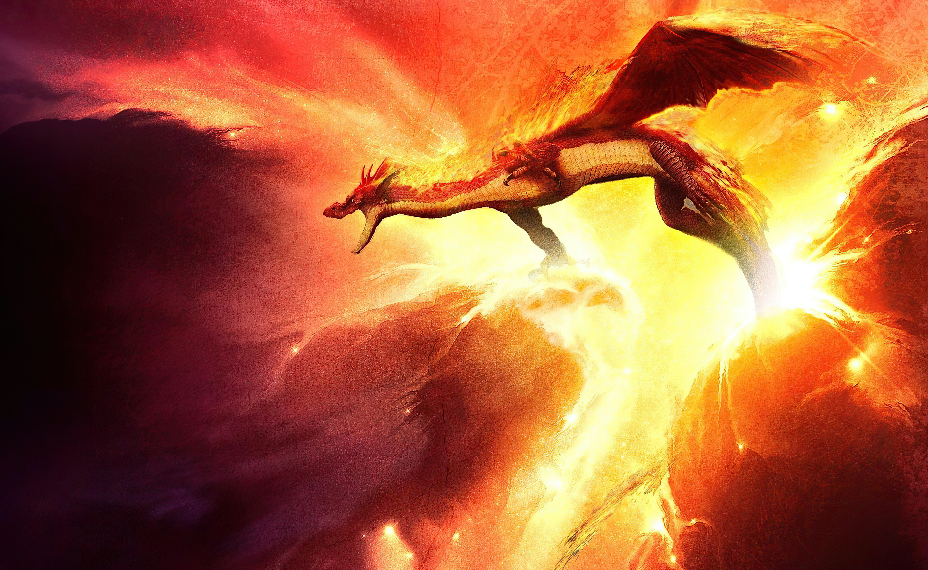 Dragon engulfed in fire and light HD Wallpaper