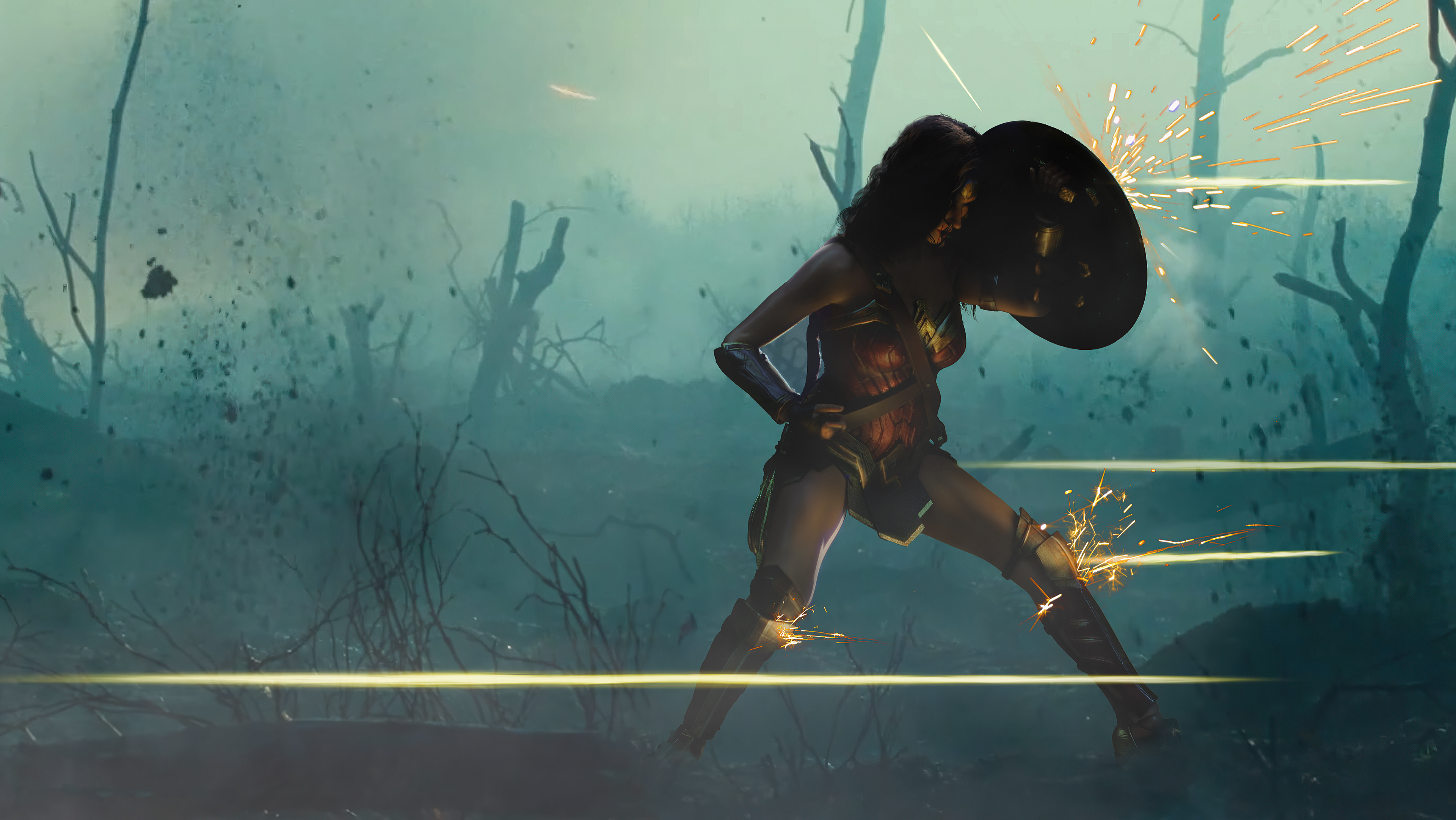 Wonder Woman in a battlefield 4K HD Wallpaper