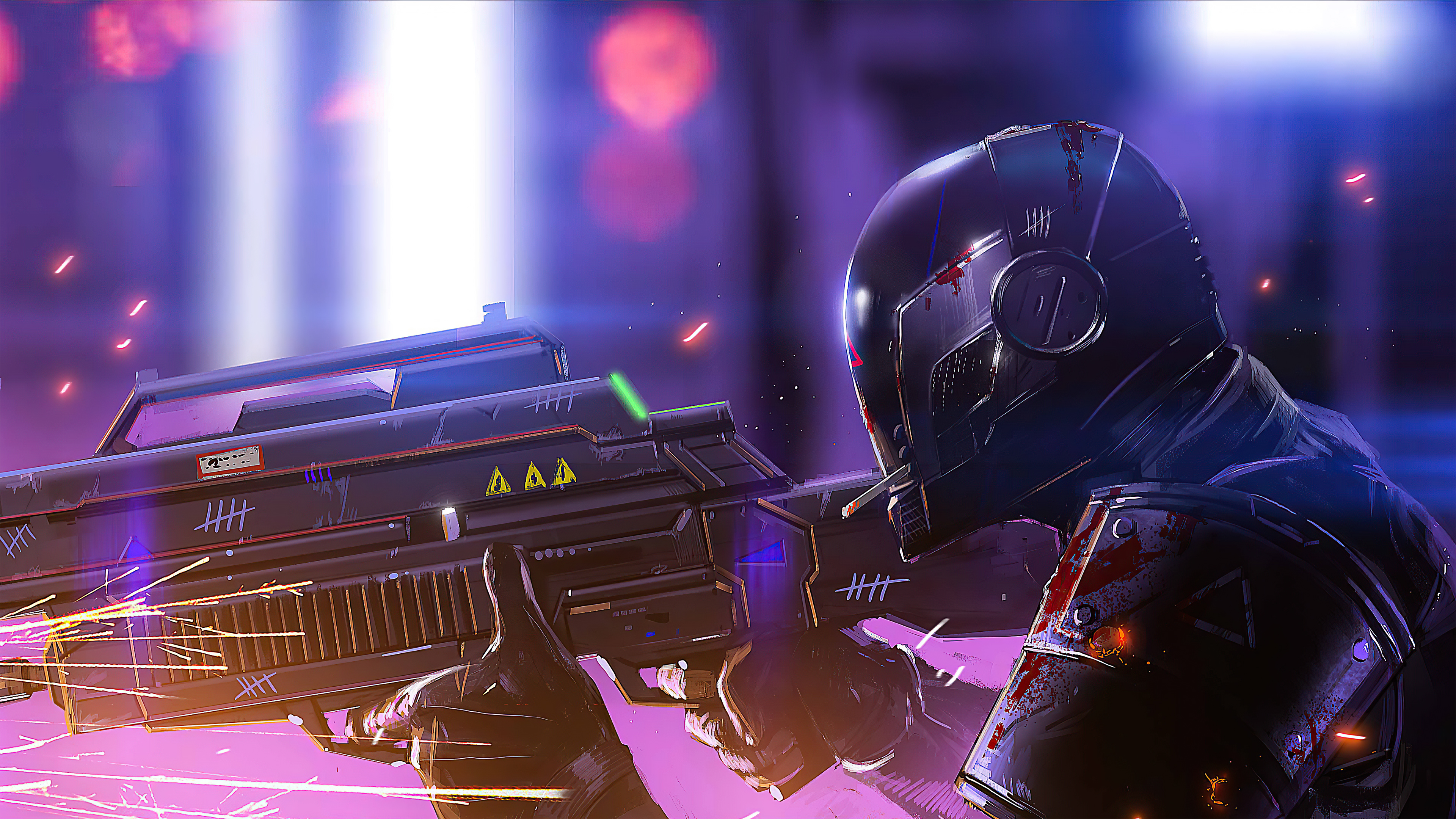 Cyberpunk soldier with futuristic weapon HD Wallpaper