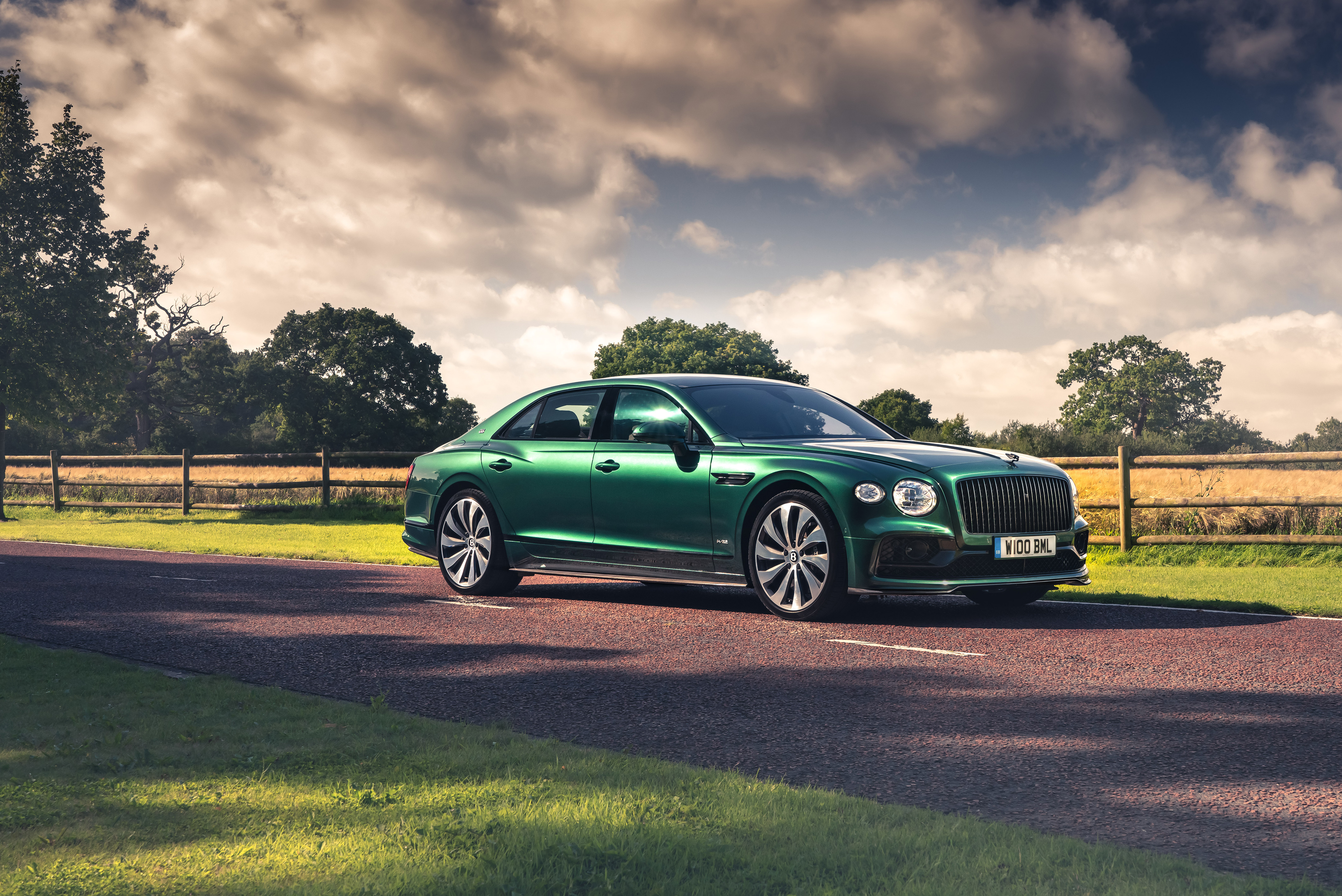 Green Bentley Flying Spur on a Road HD Wallpaper