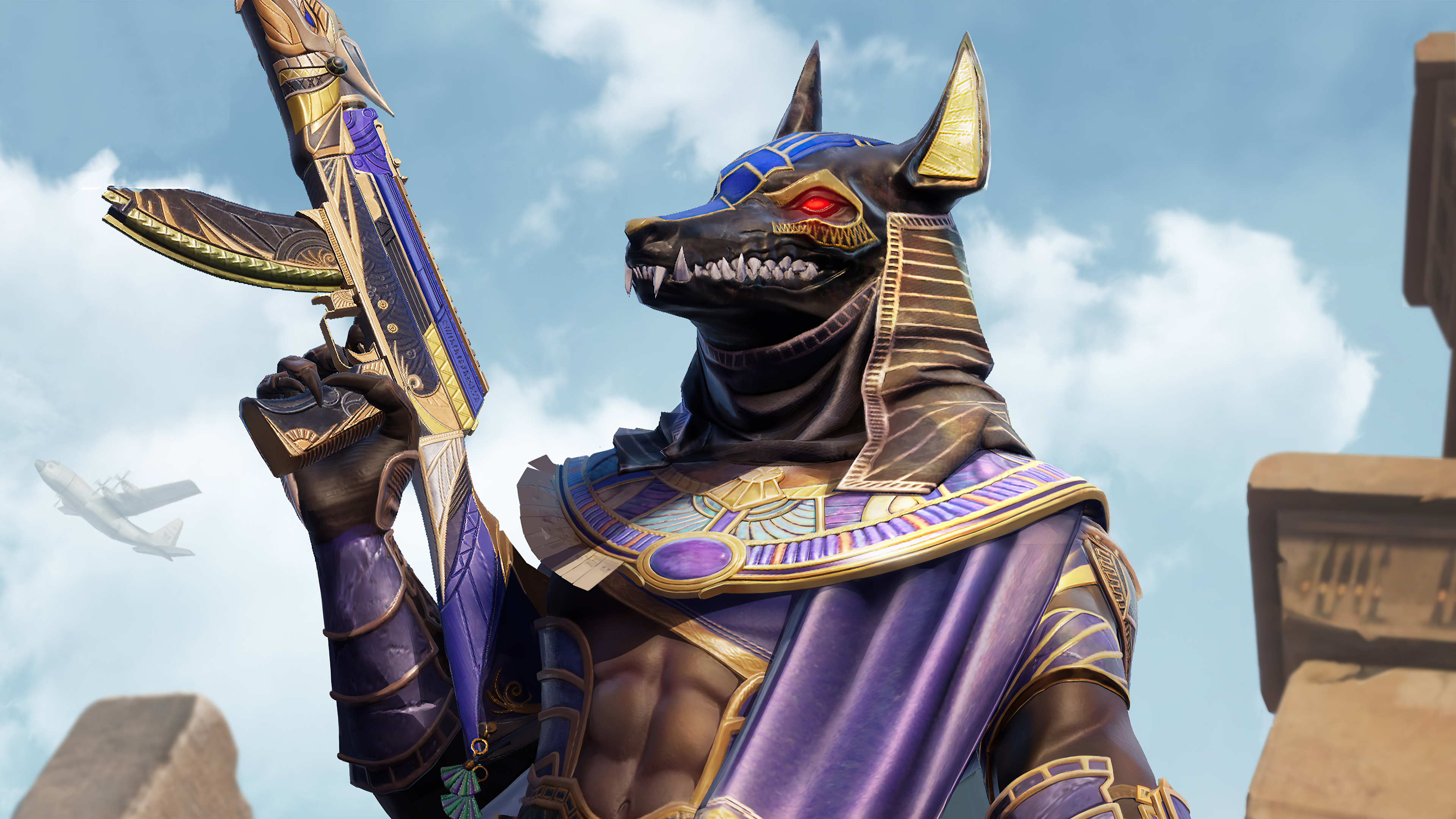 Anubis character from PUBG holding a golden rifle HD Wallpaper