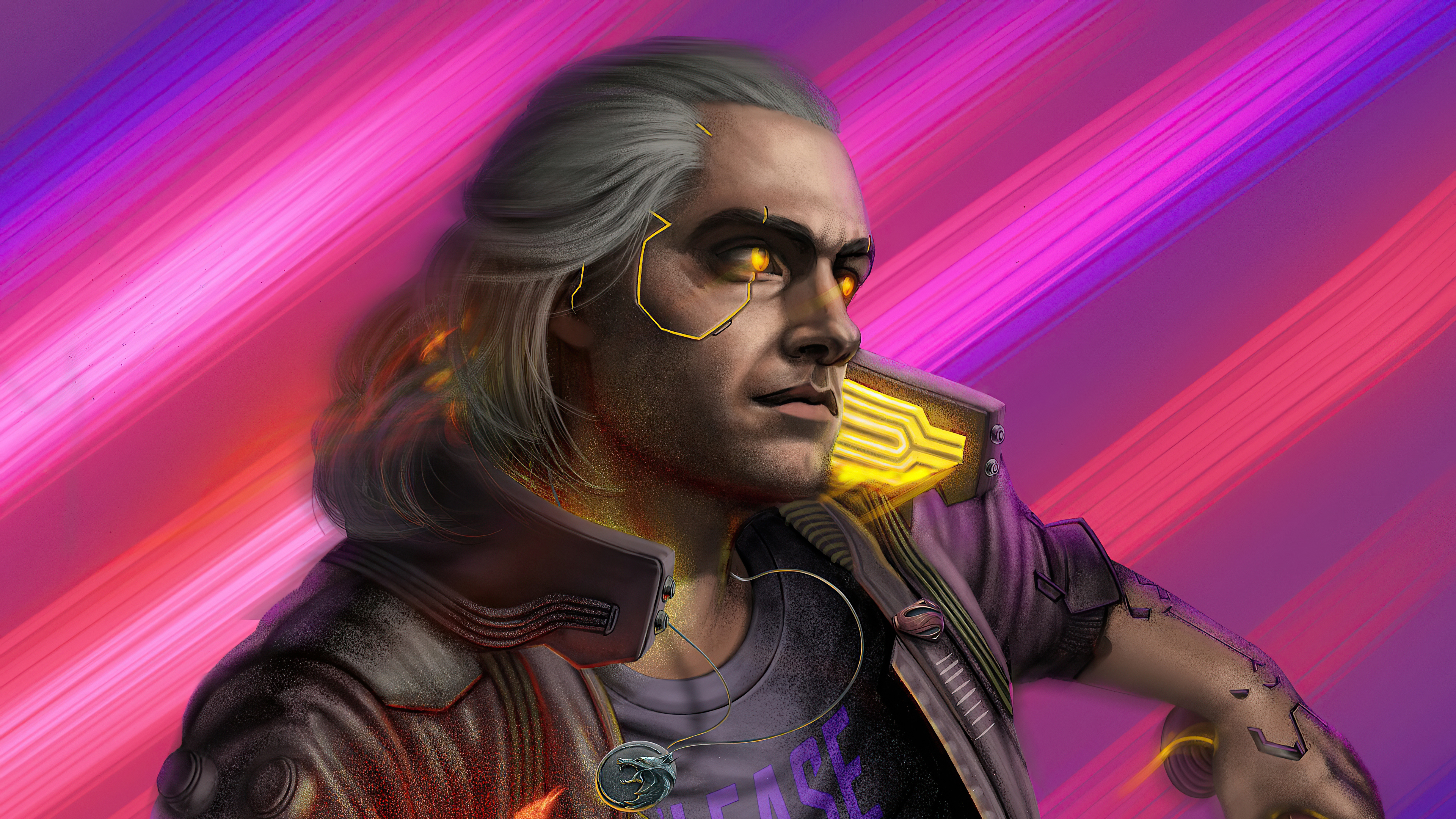 Geralt of Rivia from The Witcher in Cyberpunk 2077 style HD Wallpaper