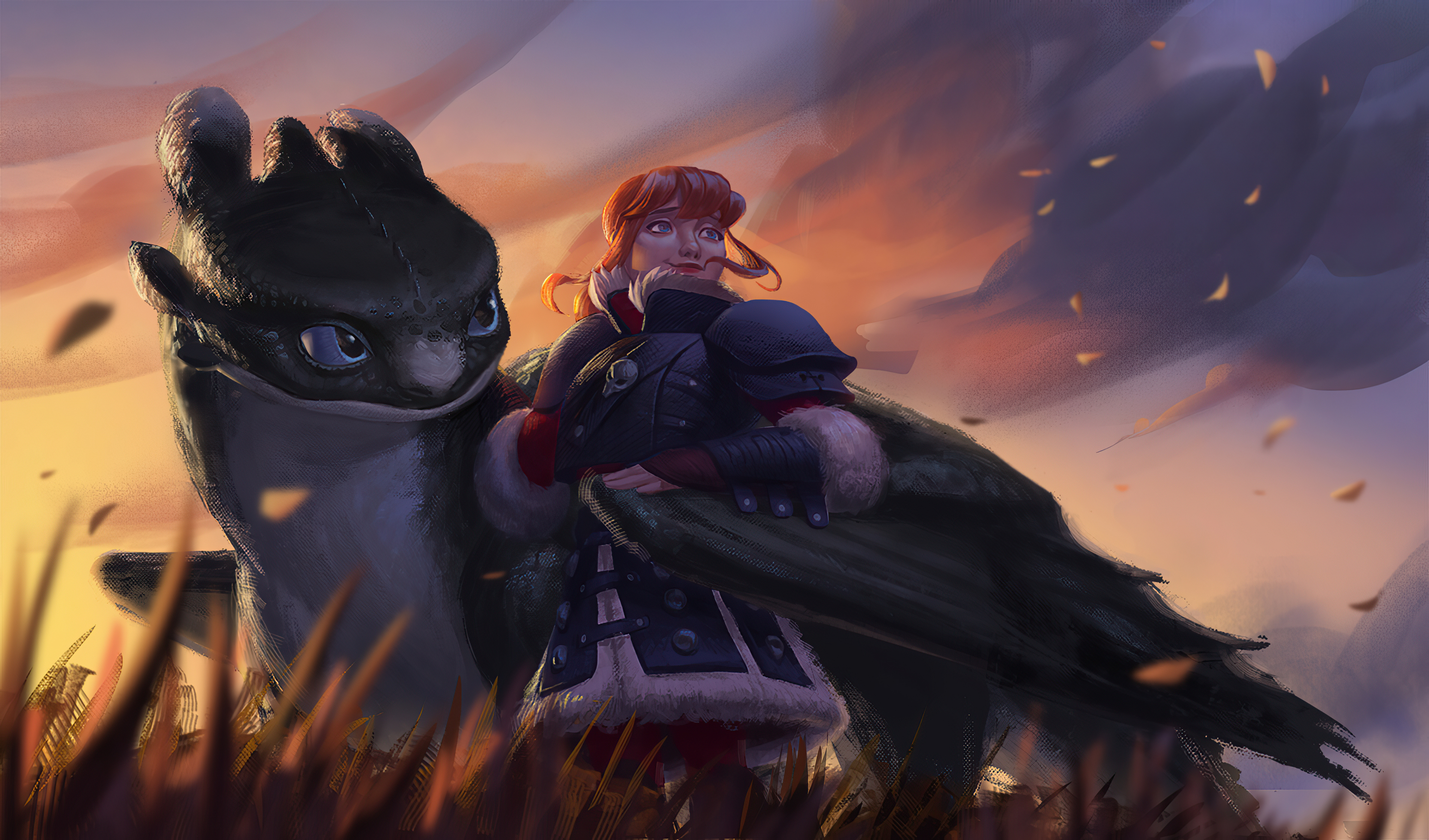 Artwork of a girl and a dragon HD Wallpaper