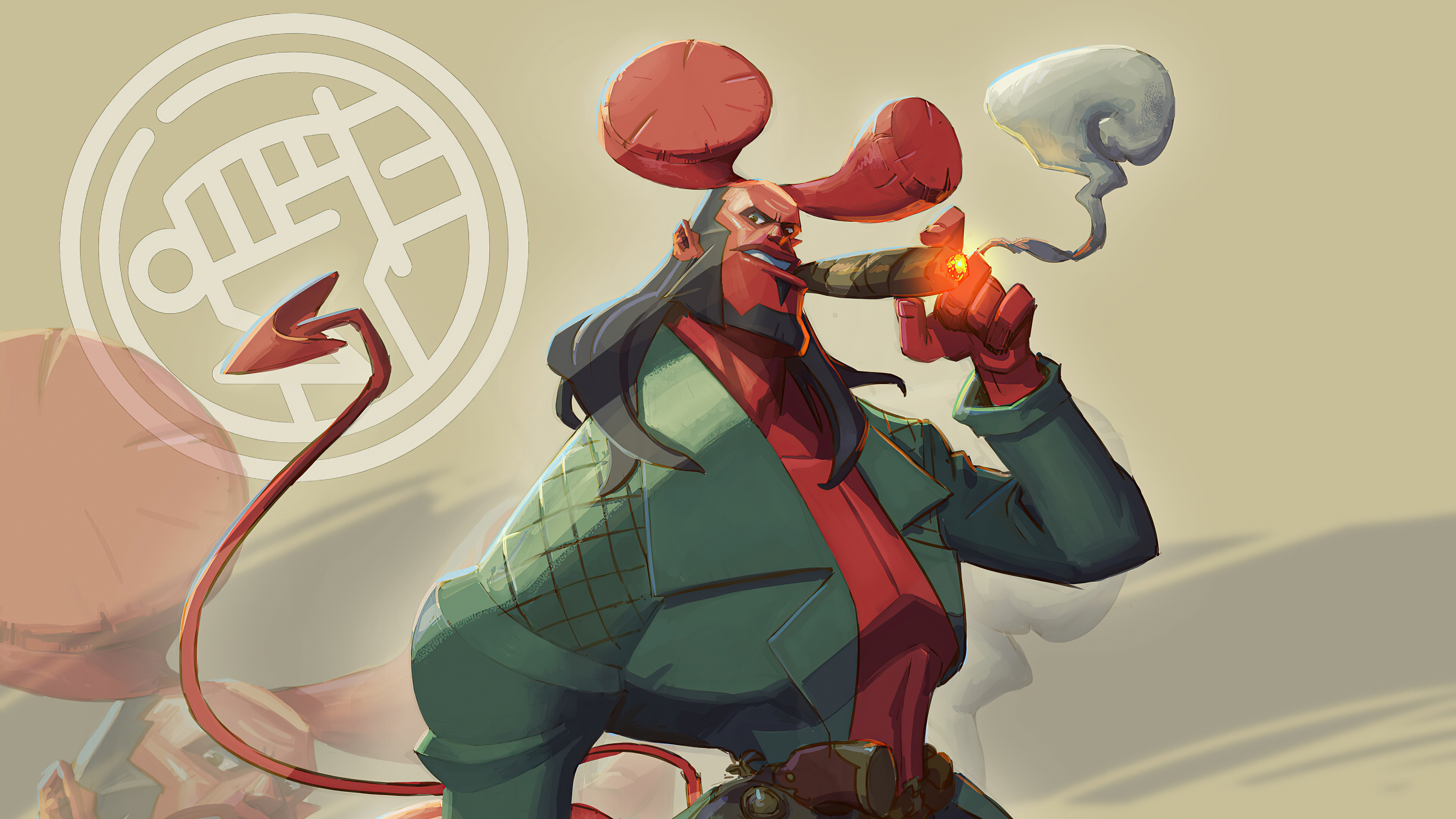 Hellboy smoking a cigar with a symbol behind him HD Wallpaper