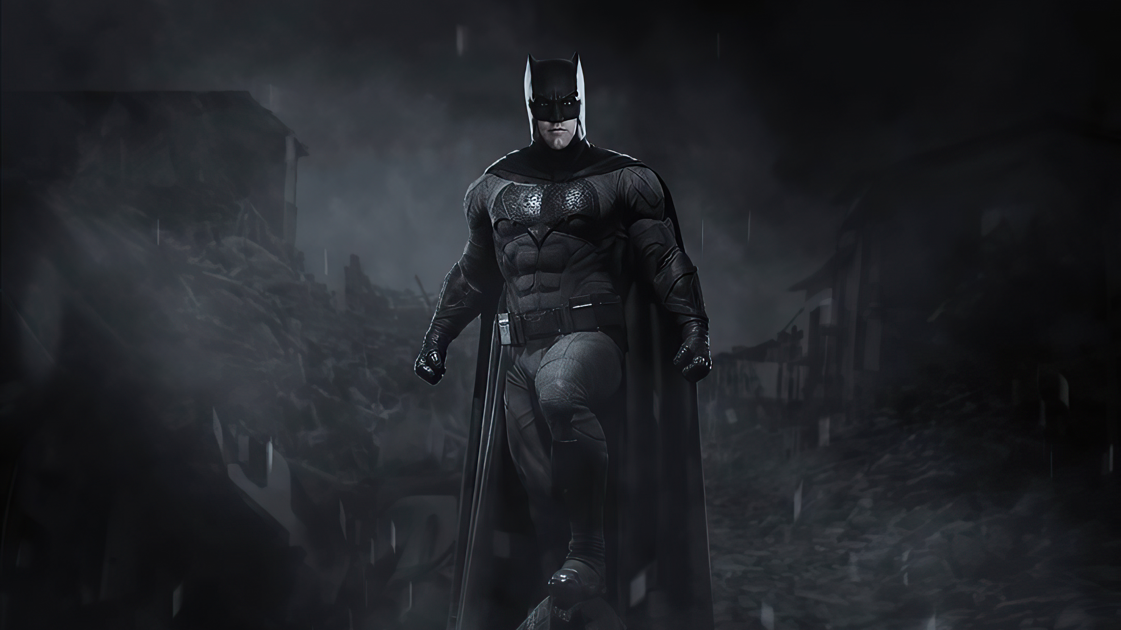 Batman artwork in a destroyed city HD Wallpaper