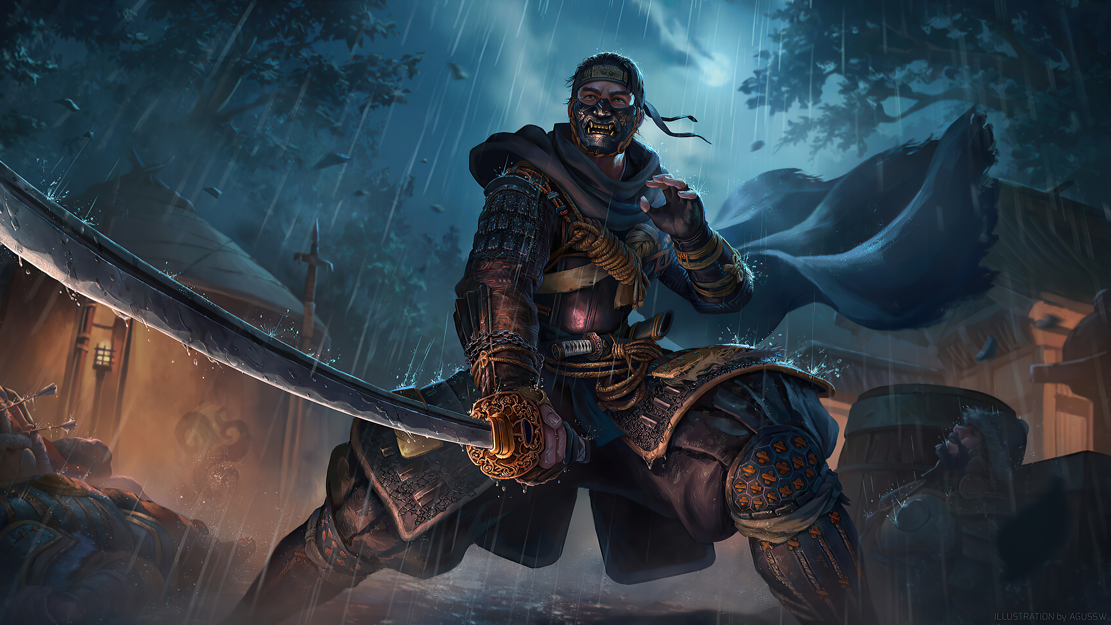 Jin Sakai from Ghost of Tsushima in the rain HD Wallpaper