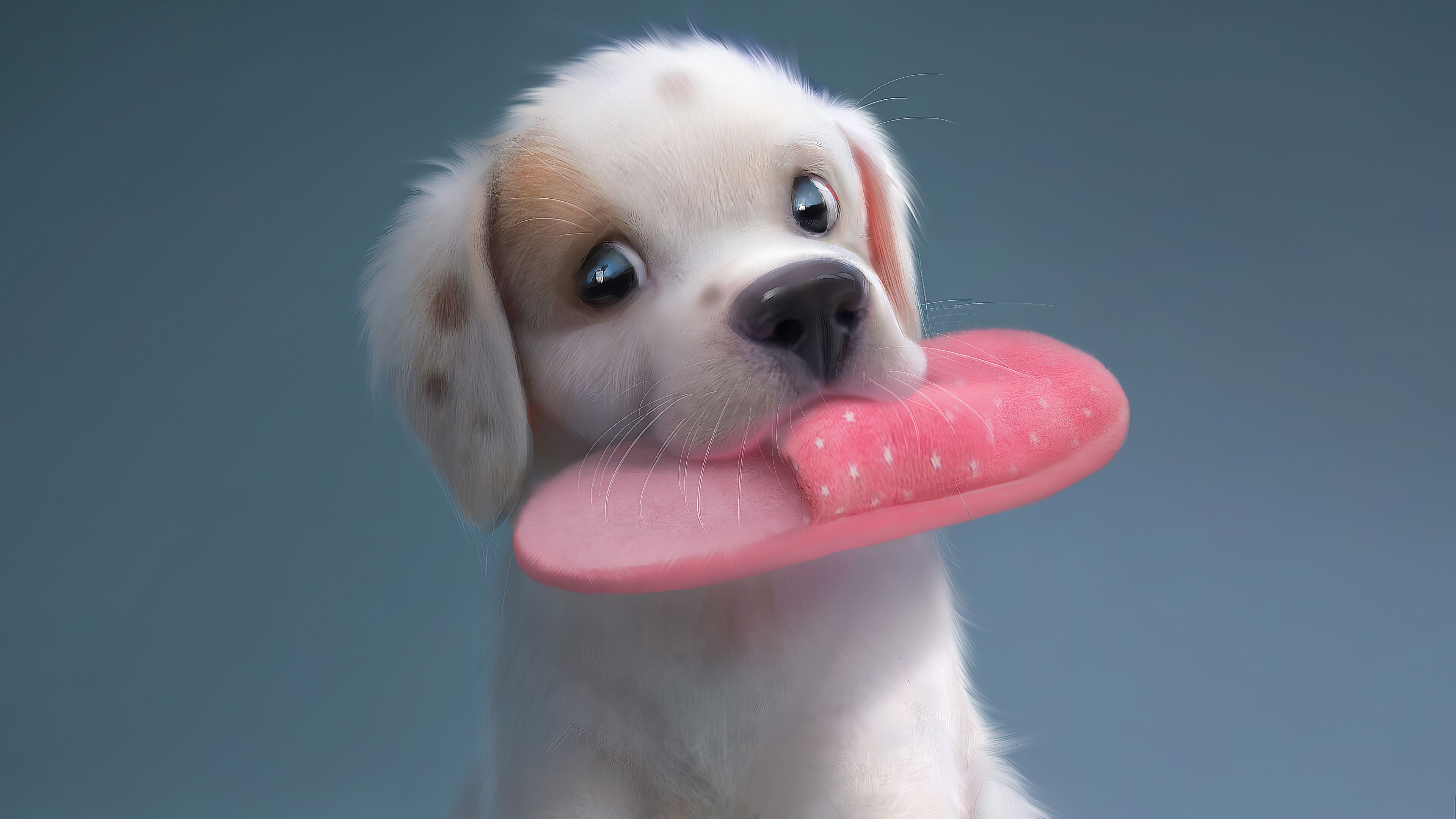 Puppy holding a pink slipper HD Wallpaper