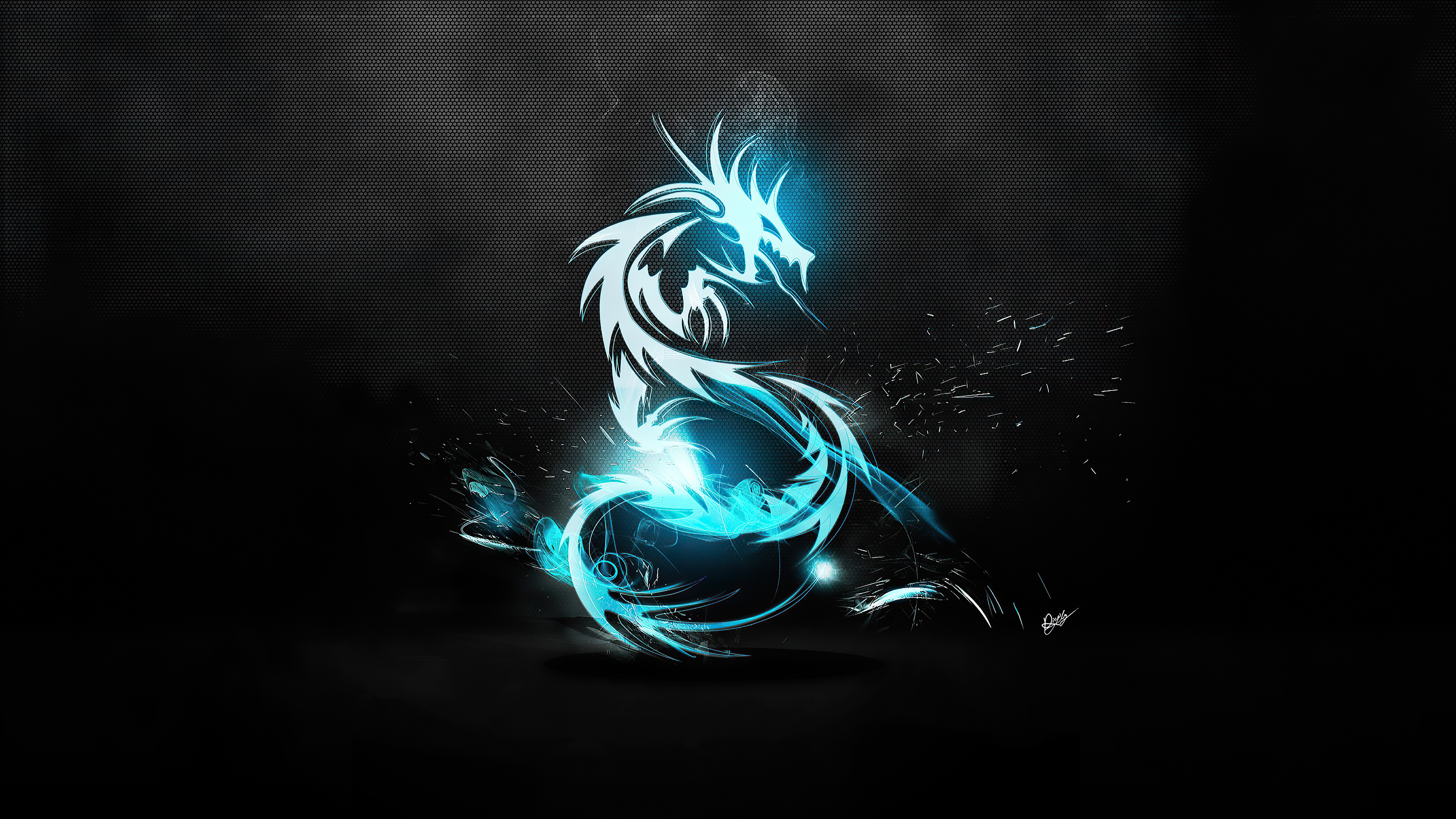 Minimalist blue dragon digital art HD Wallpaper