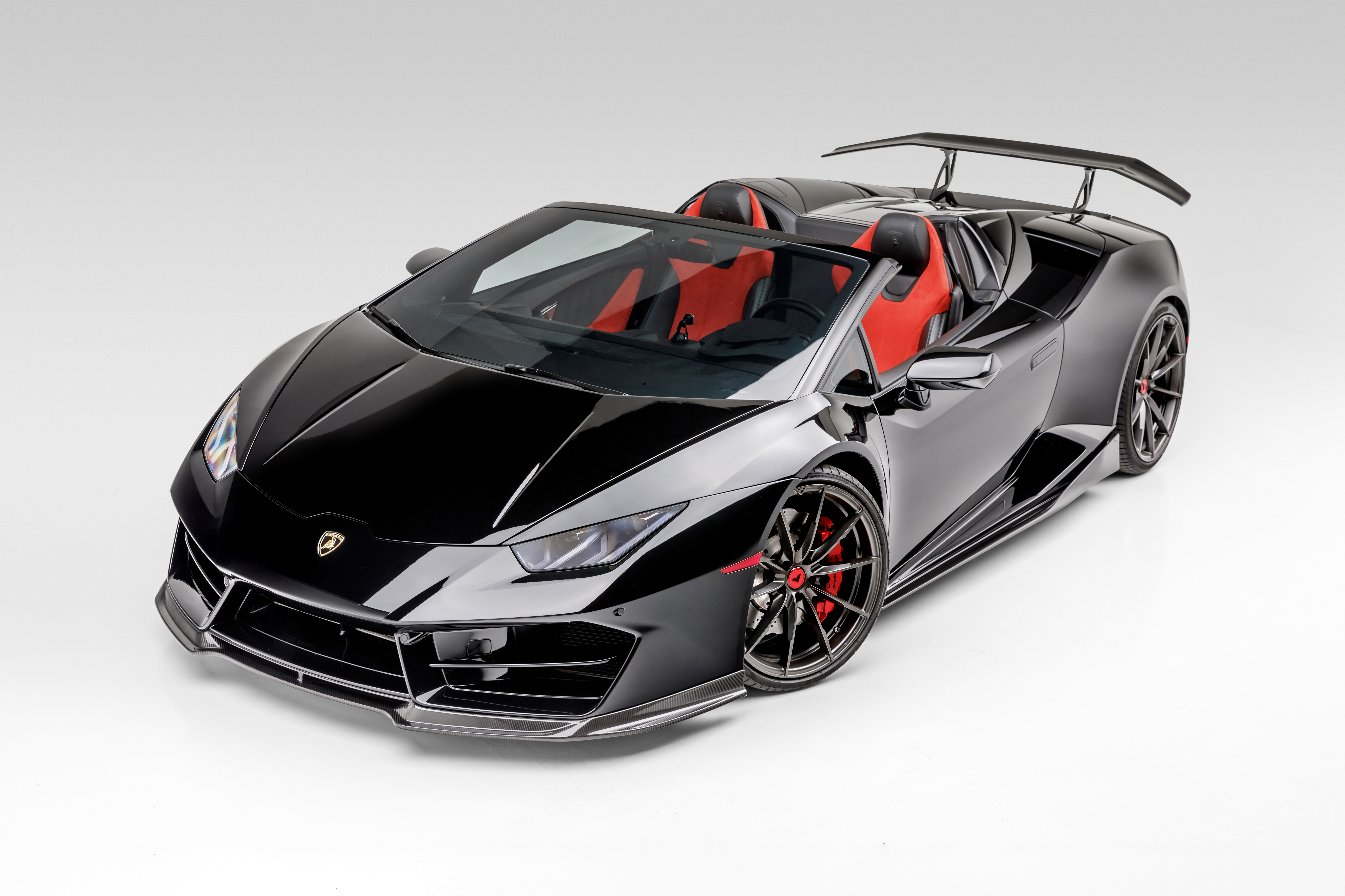 Black Lamborghini Huracan Spyder with Red Interior HD Wallpaper