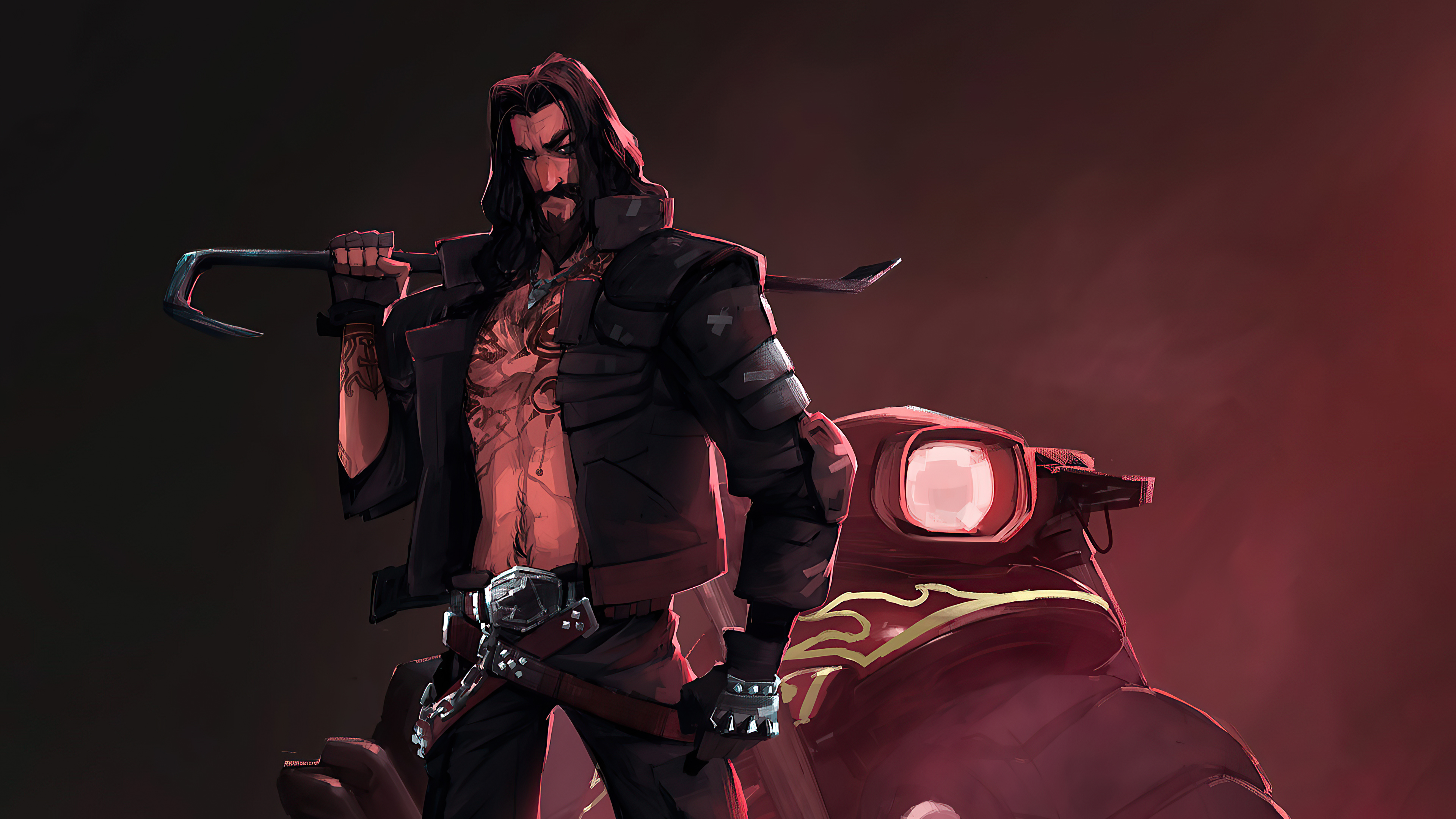 Man with crowbar on a motorcycle HD Wallpaper