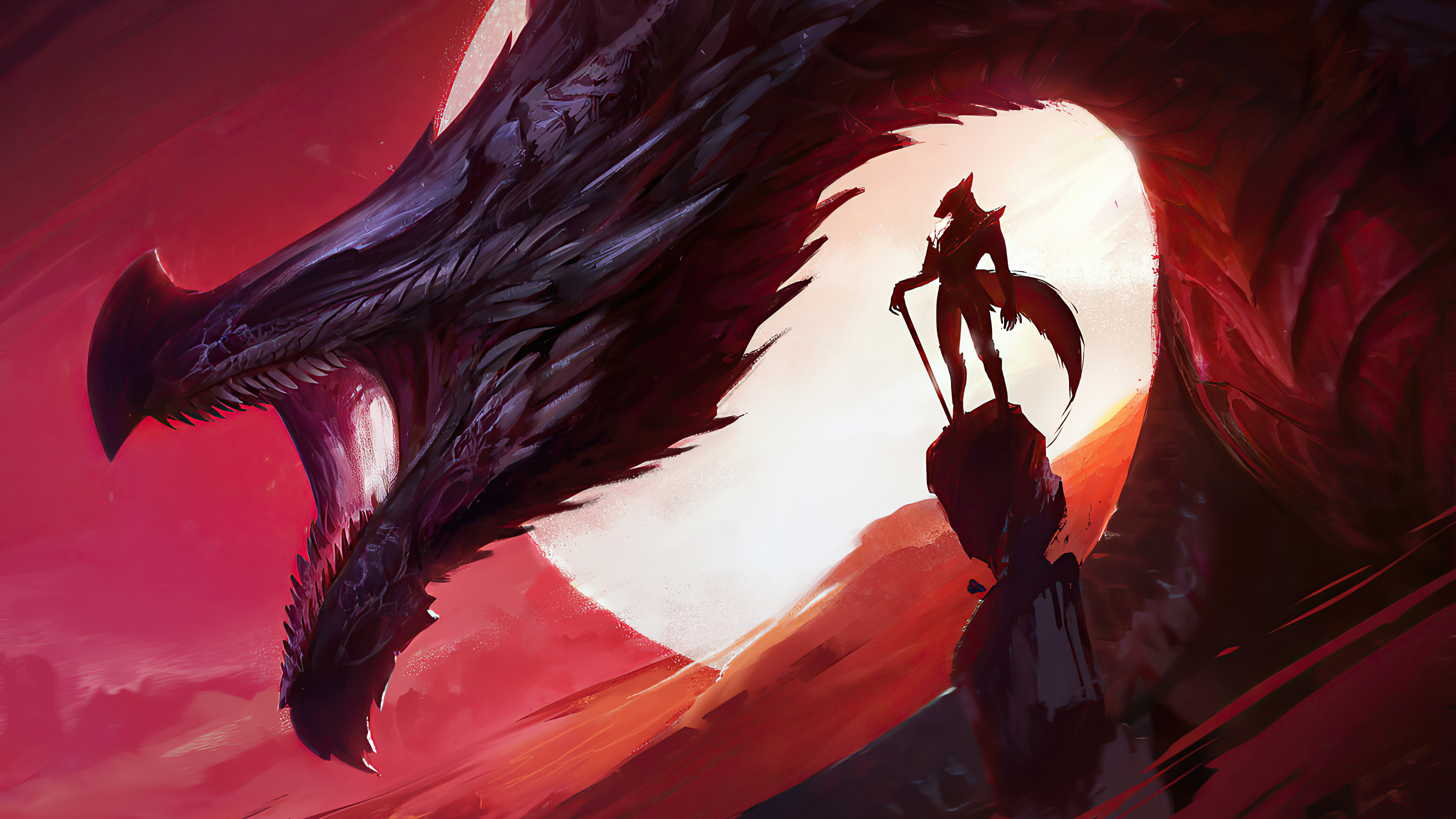 Dragon and a fox-like warrior HD Wallpaper