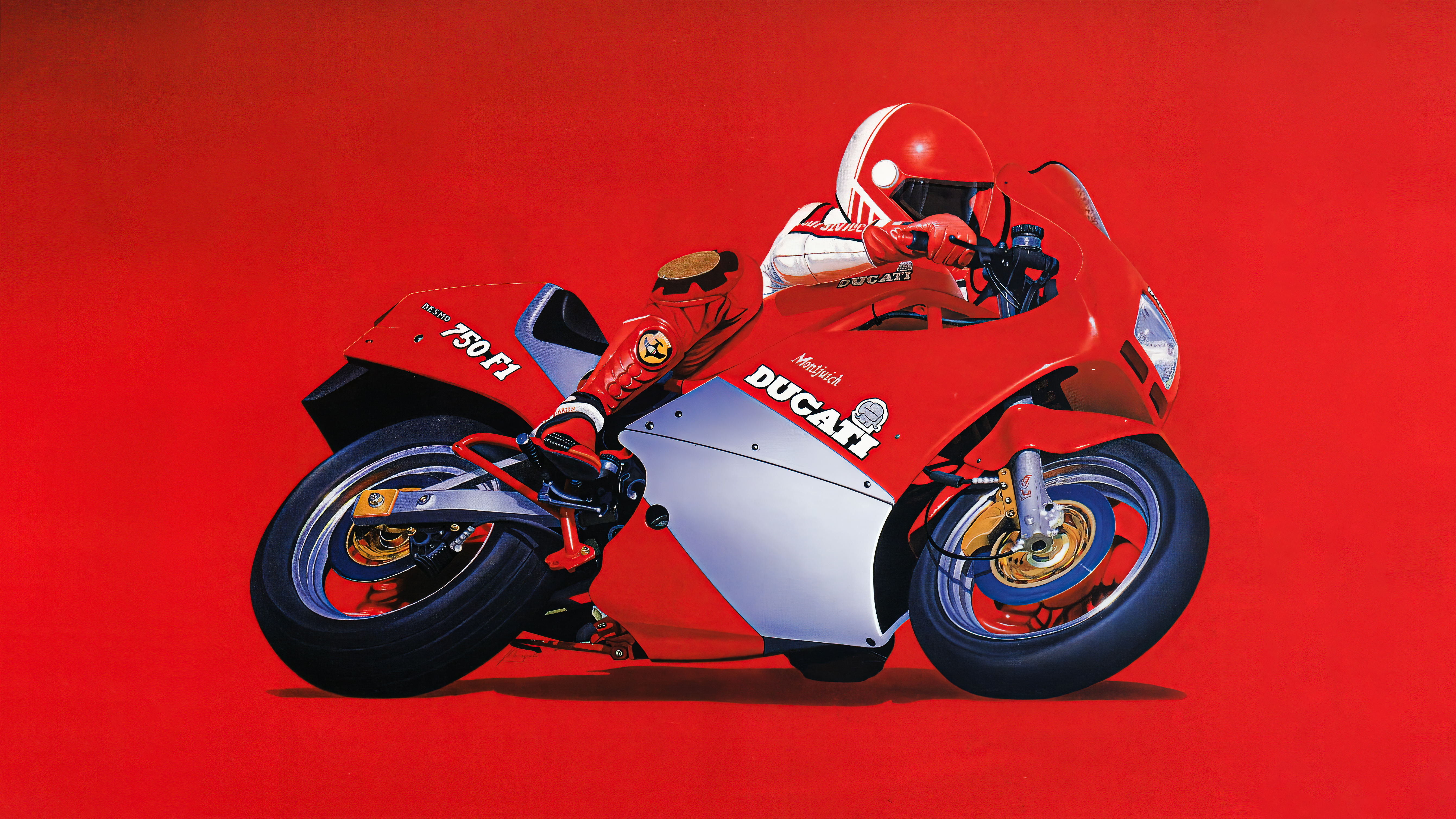 Ducati 750 F1 motorcycle with rider HD Wallpaper