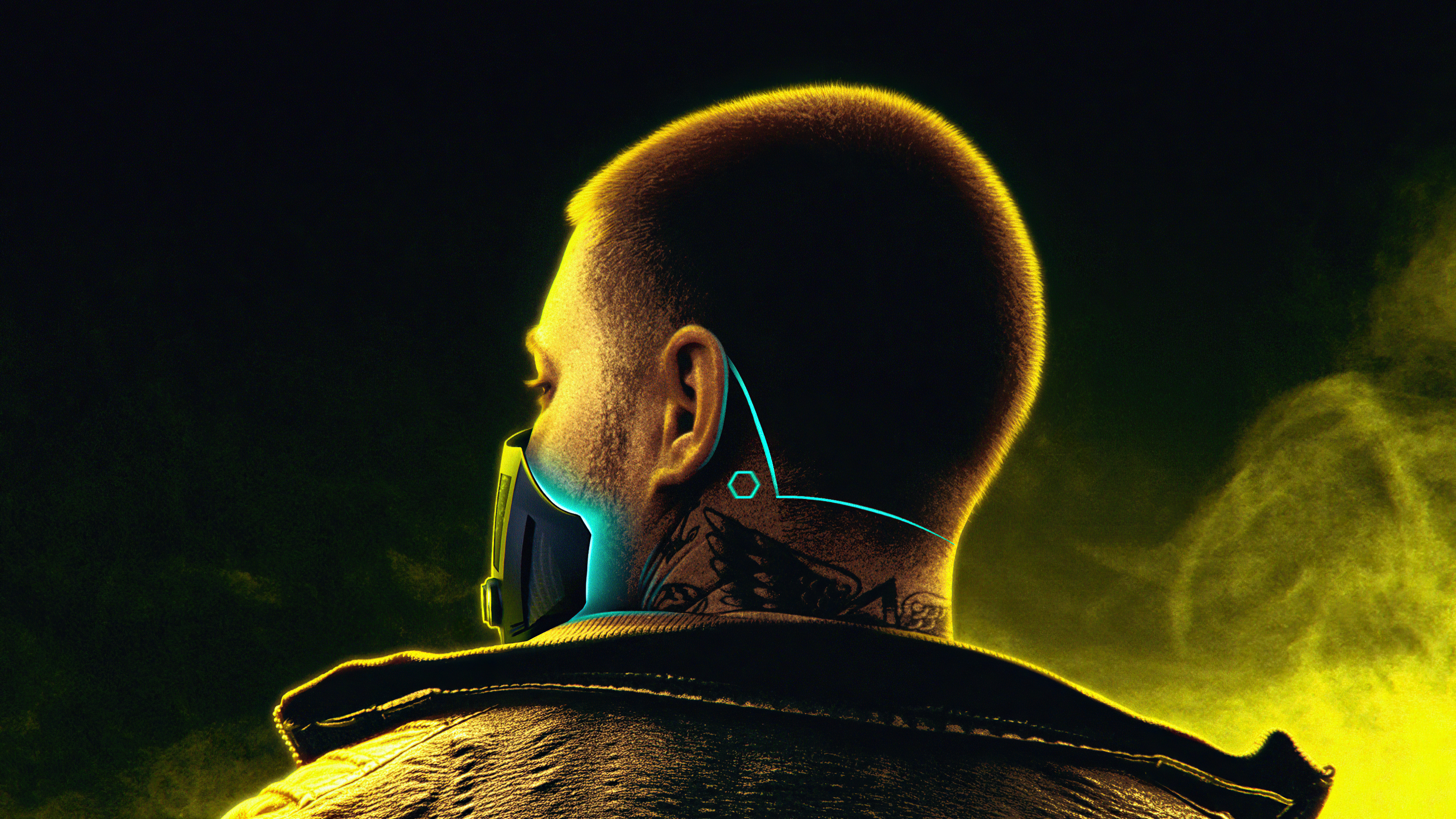 Cyberpunk 2077 character with mask and tattoos HD Wallpaper